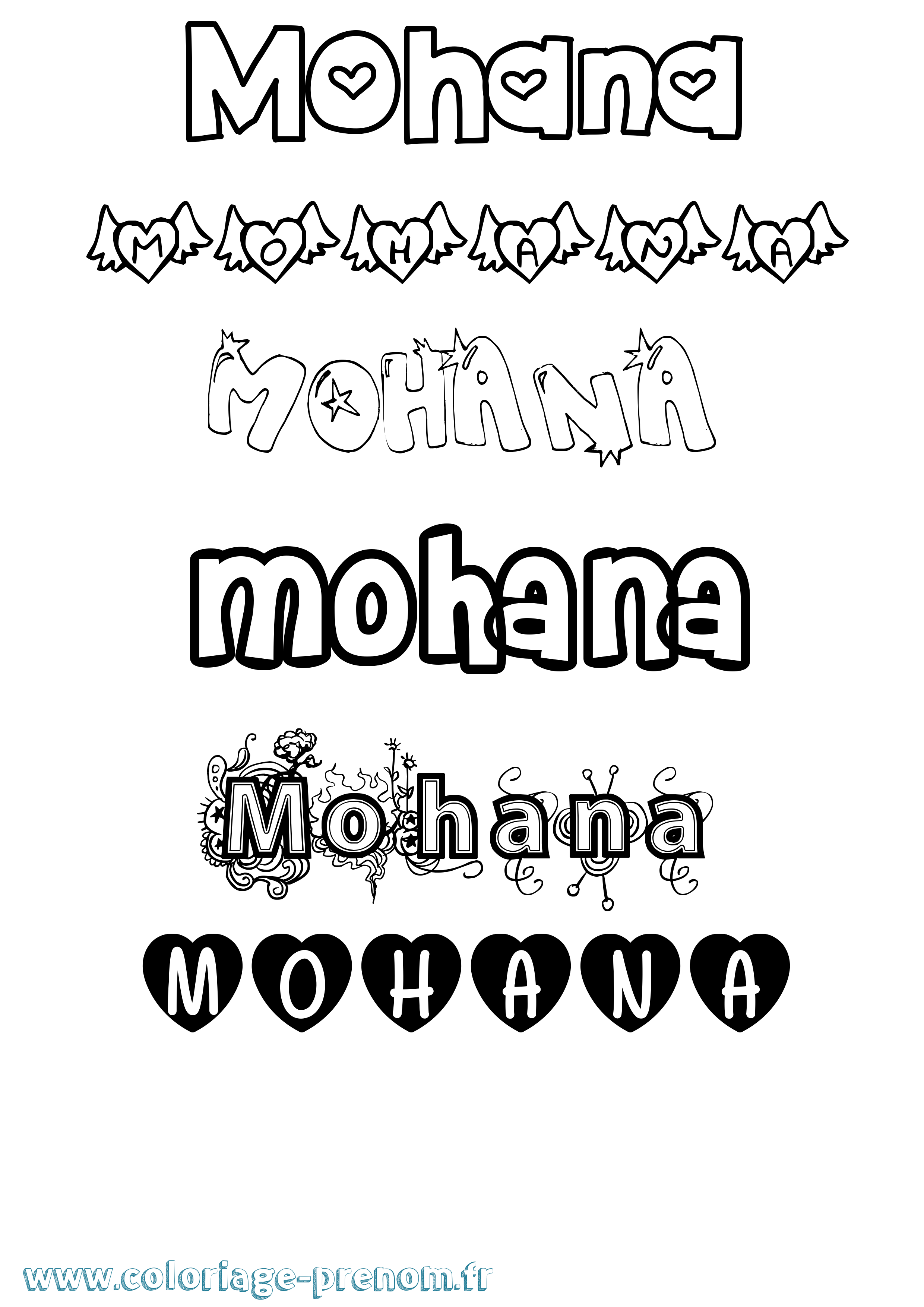 Coloriage Mohana Girly Coloriage prénom Mohana Girly