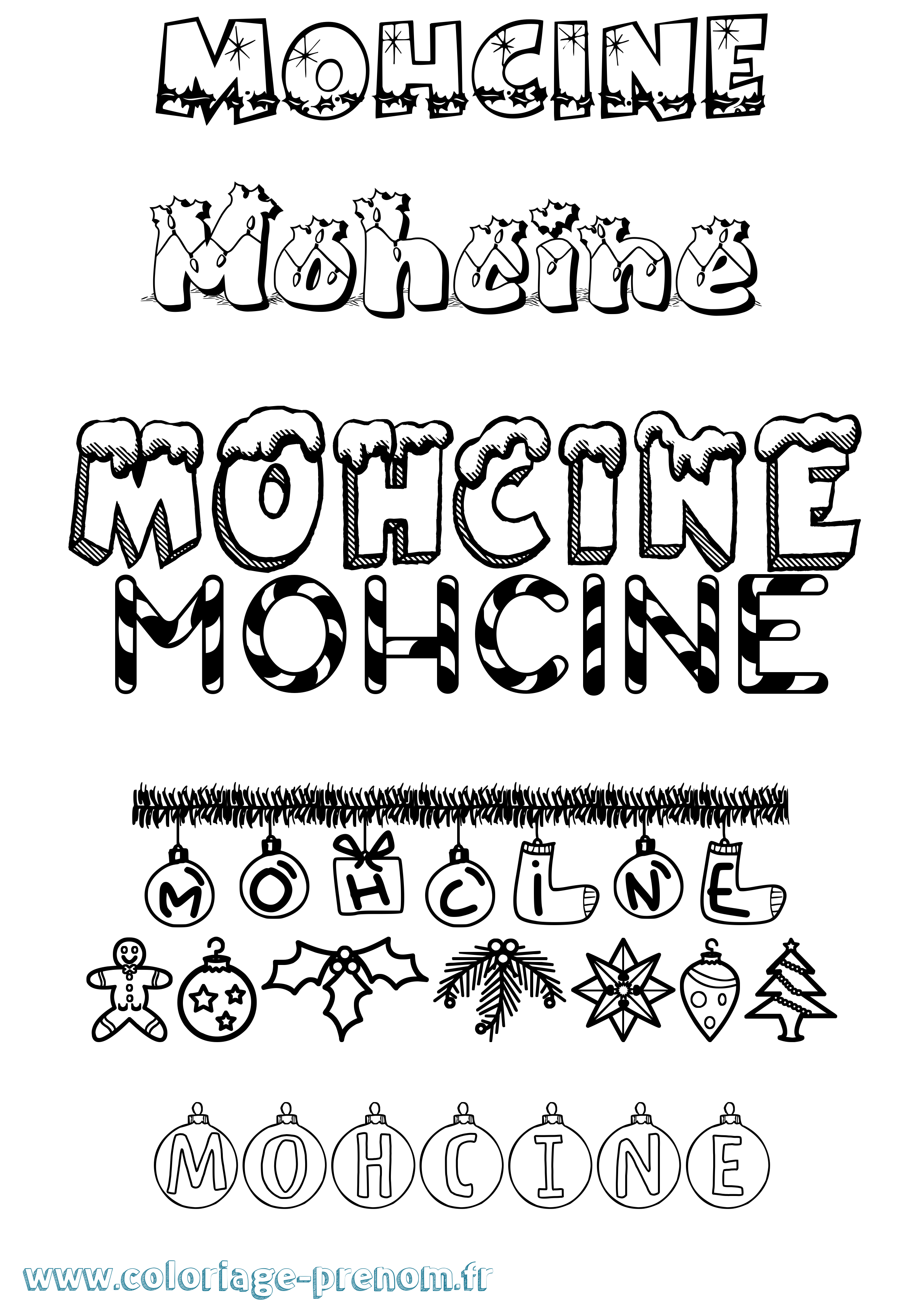 Coloriage Mohcine Noël Coloriage prénom Mohcine Noël
