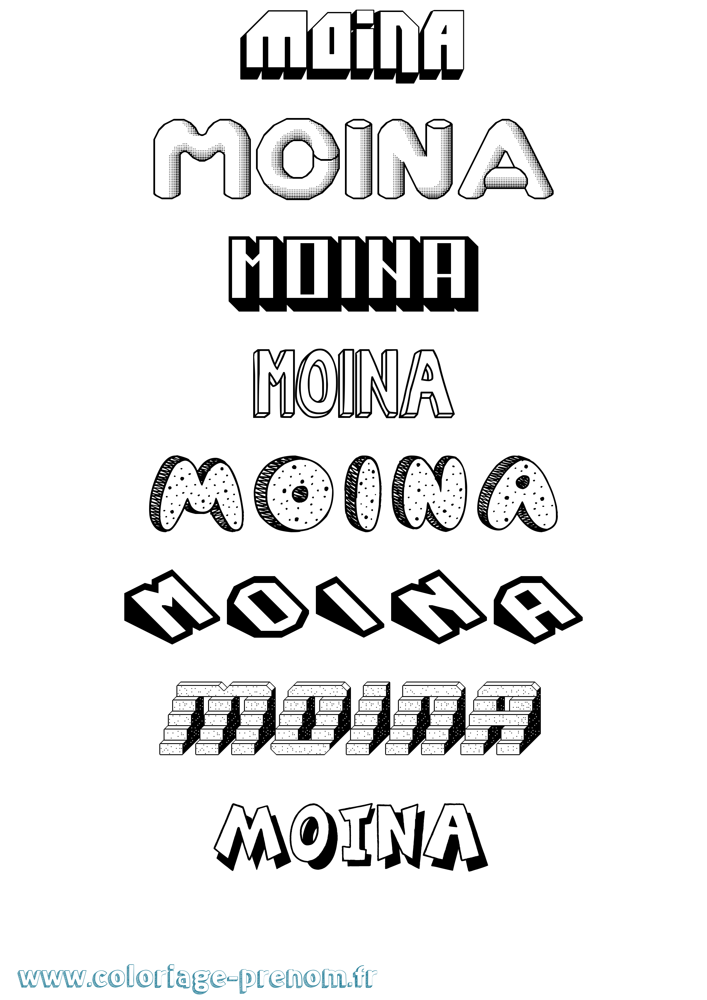 Coloriage Moina Effet 3D Coloriage prénom Moina Effet 3D