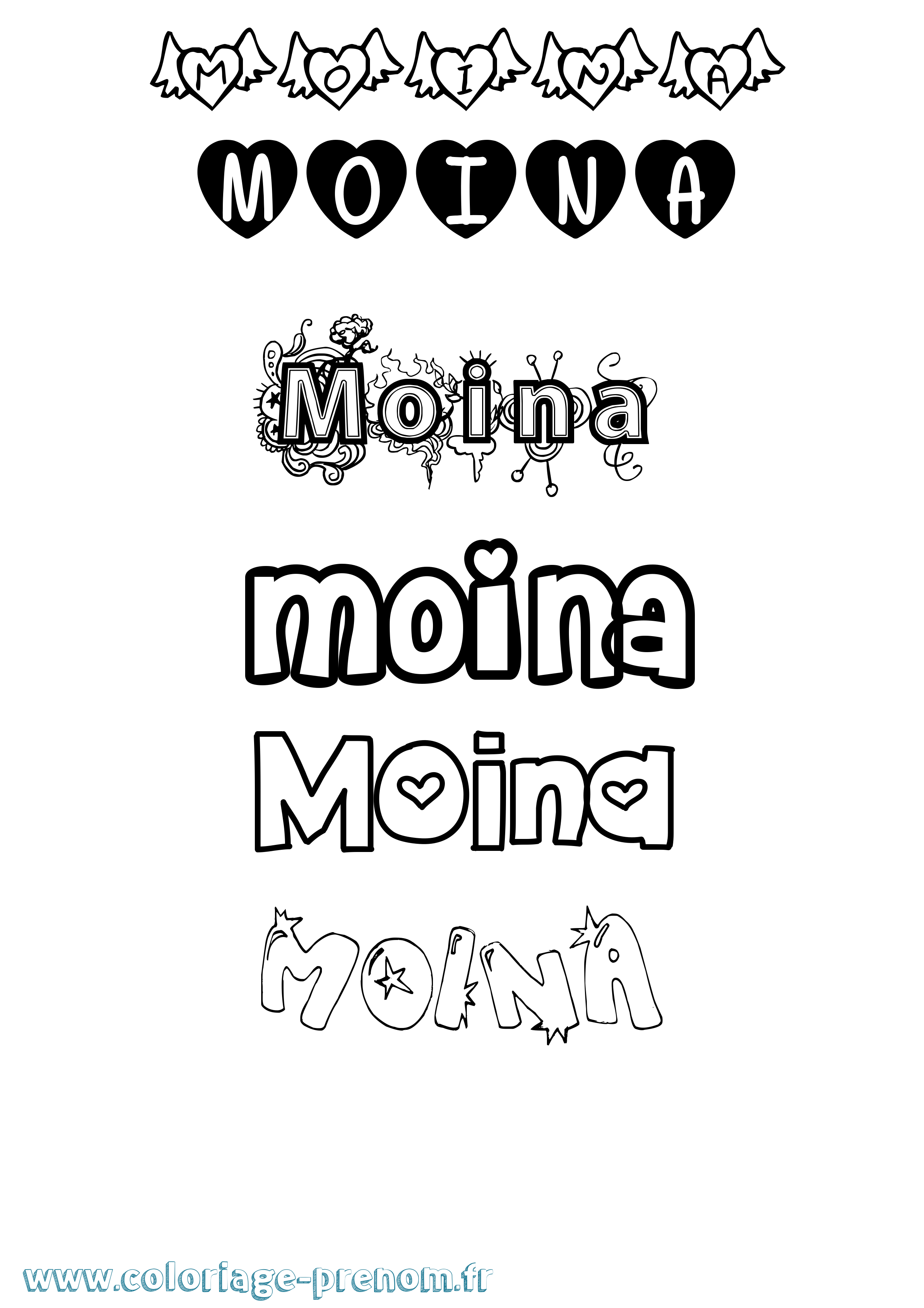 Coloriage Moina Girly Coloriage prénom Moina Girly