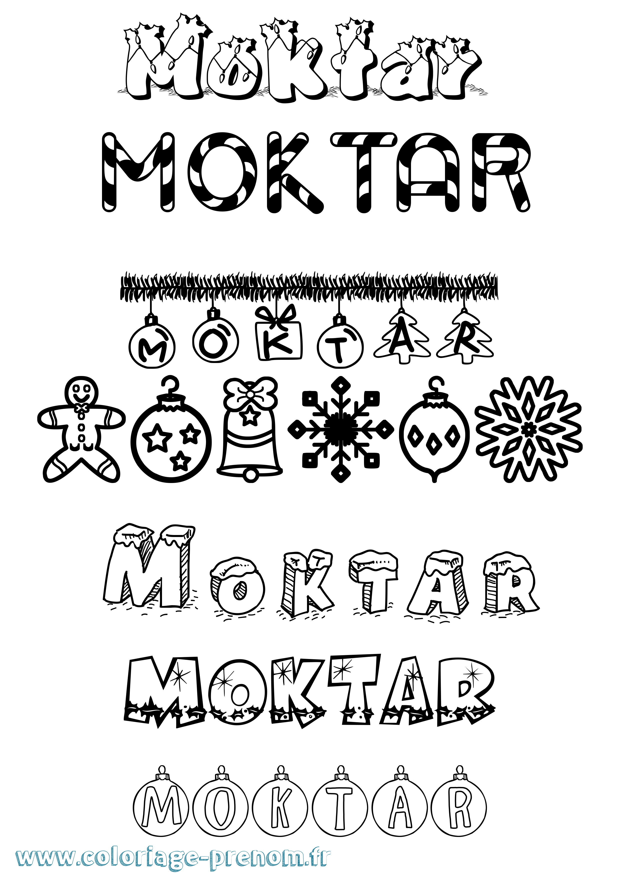 Coloriage Moktar Noël Coloriage prénom Moktar Noël