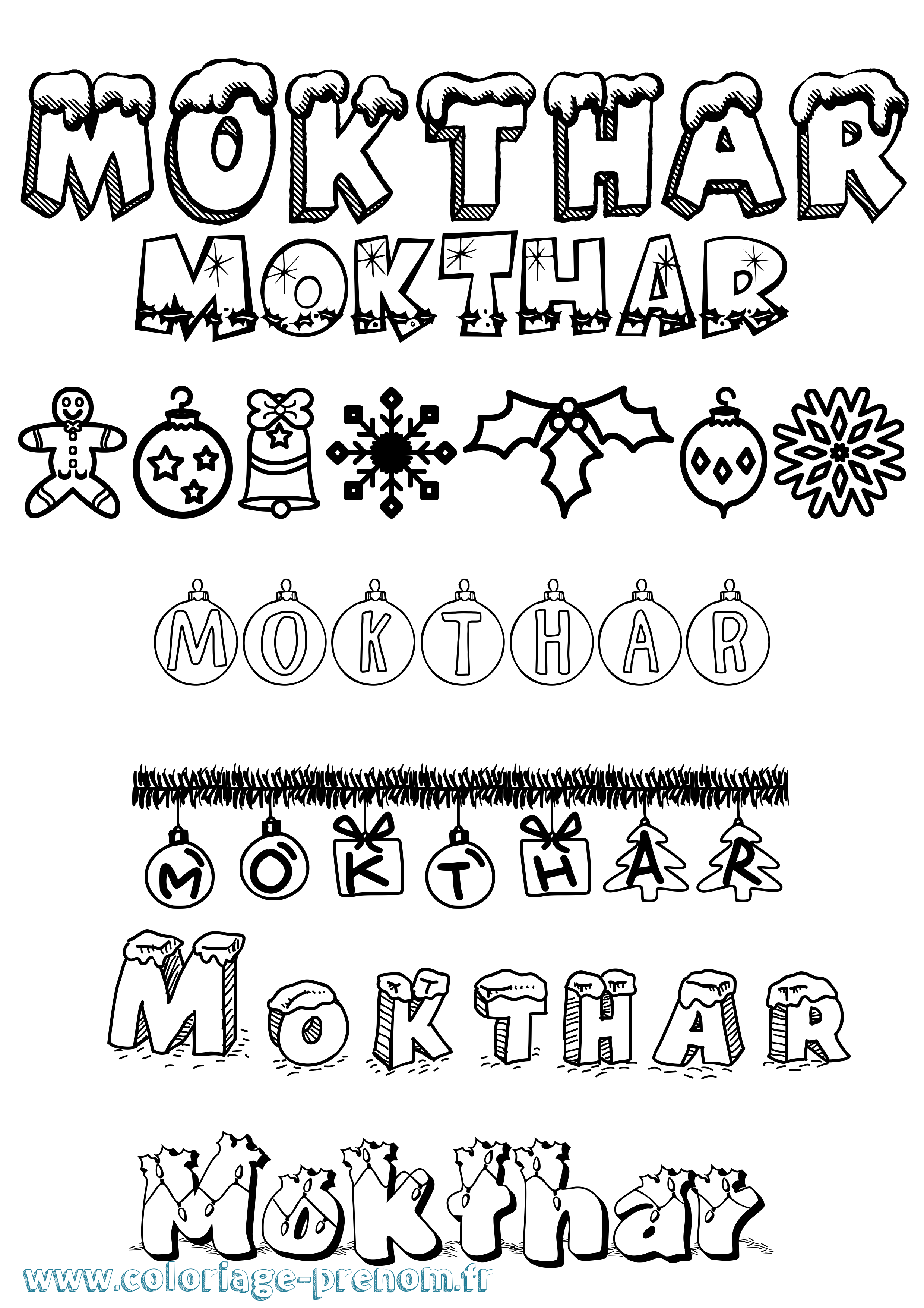 Coloriage Mokthar Noël Coloriage prénom Mokthar Noël