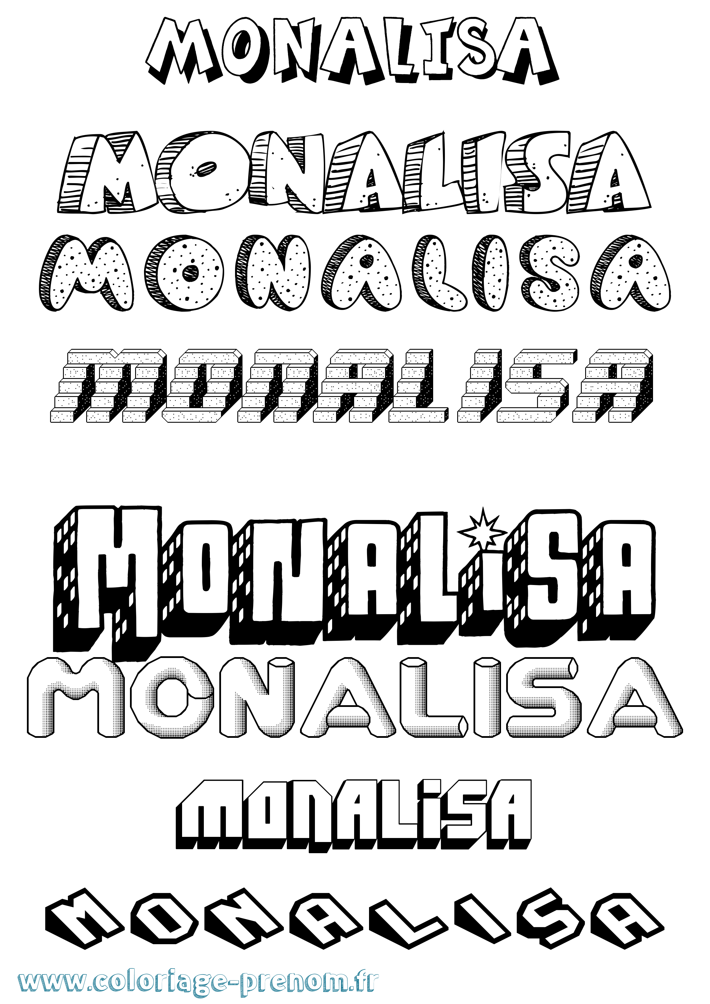 Coloriage Monalisa Effet 3D Coloriage prénom Monalisa Effet 3D
