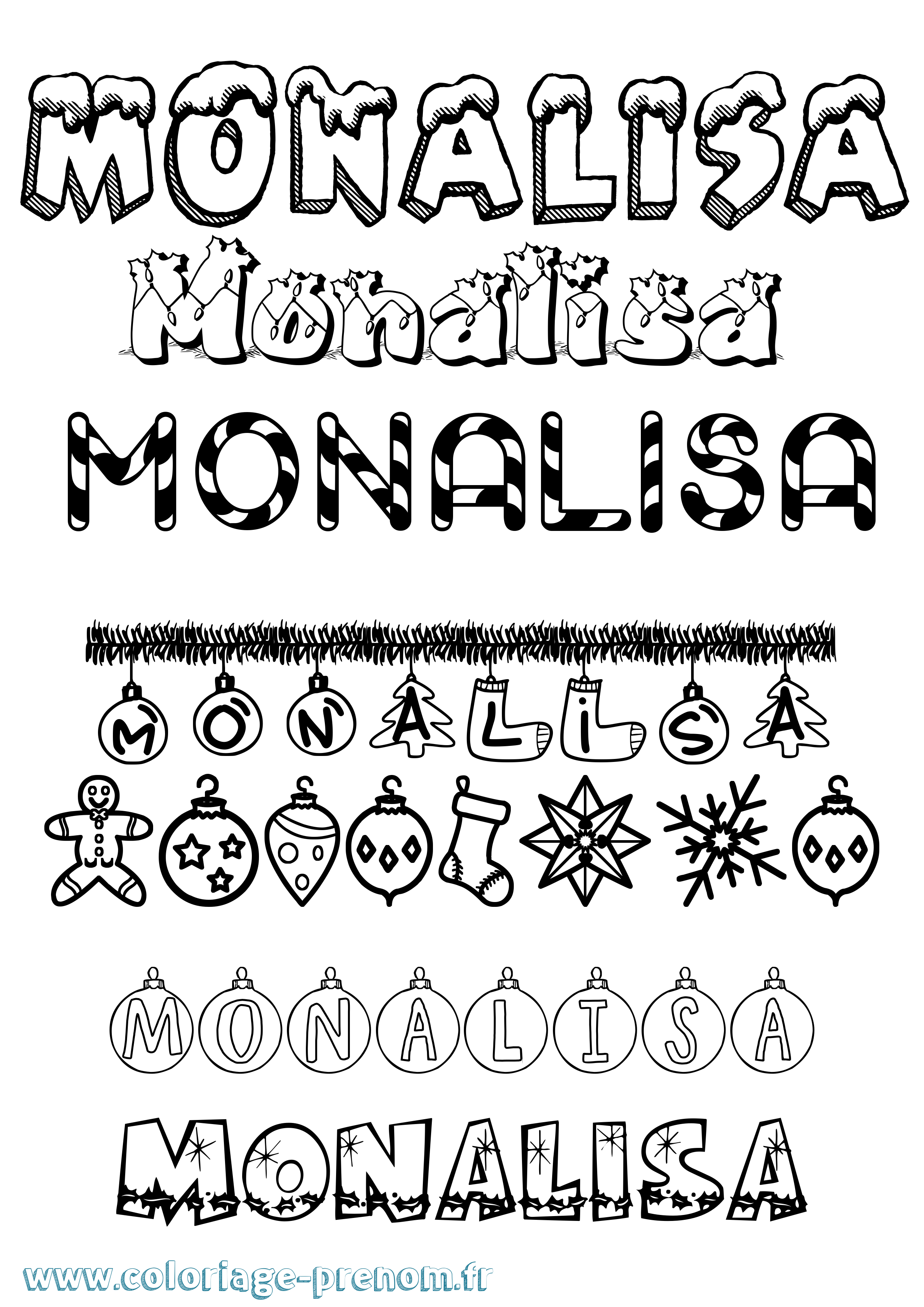 Coloriage Monalisa Noël Coloriage prénom Monalisa Noël