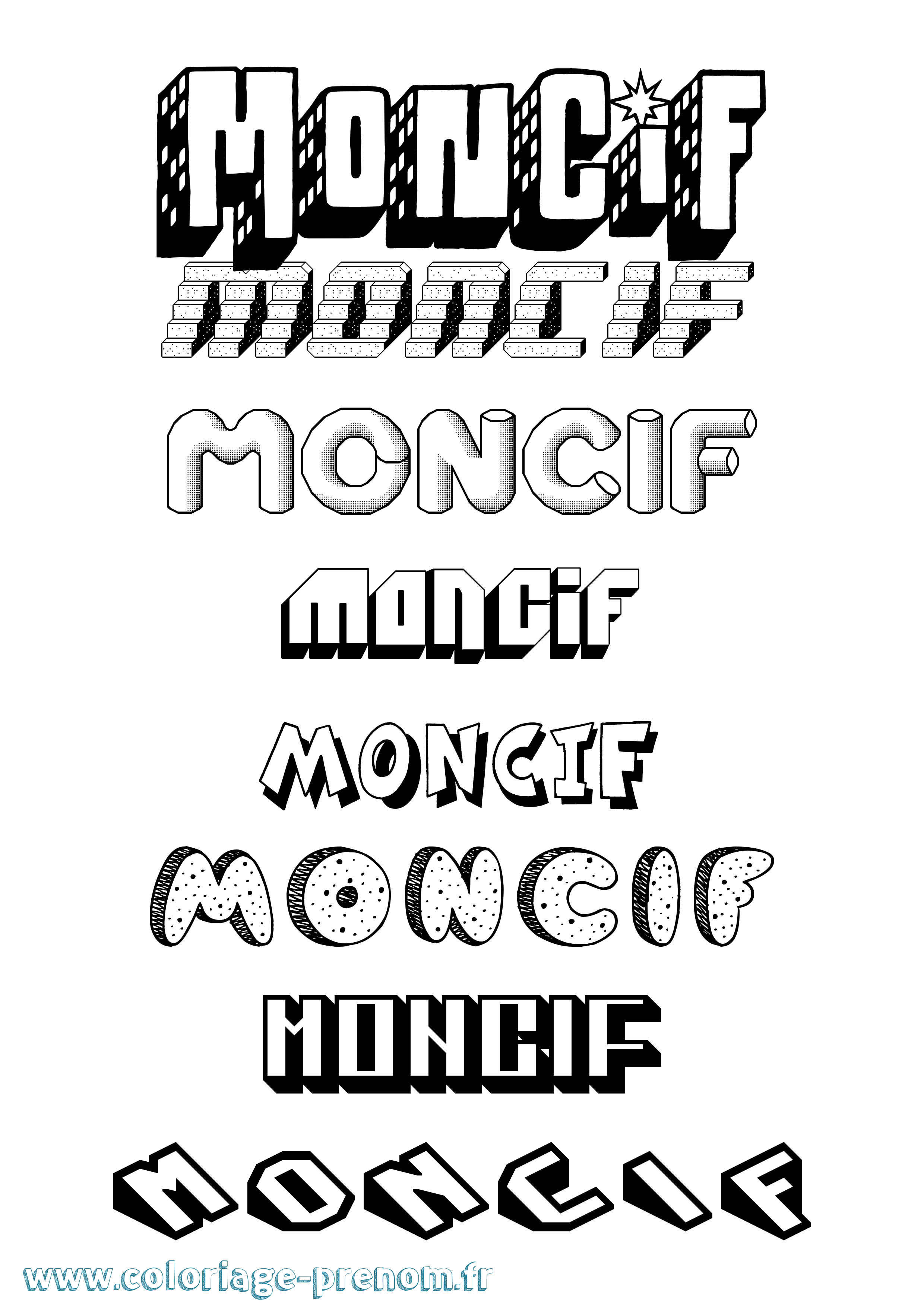 Coloriage Moncif Effet 3D Coloriage prénom Moncif Effet 3D
