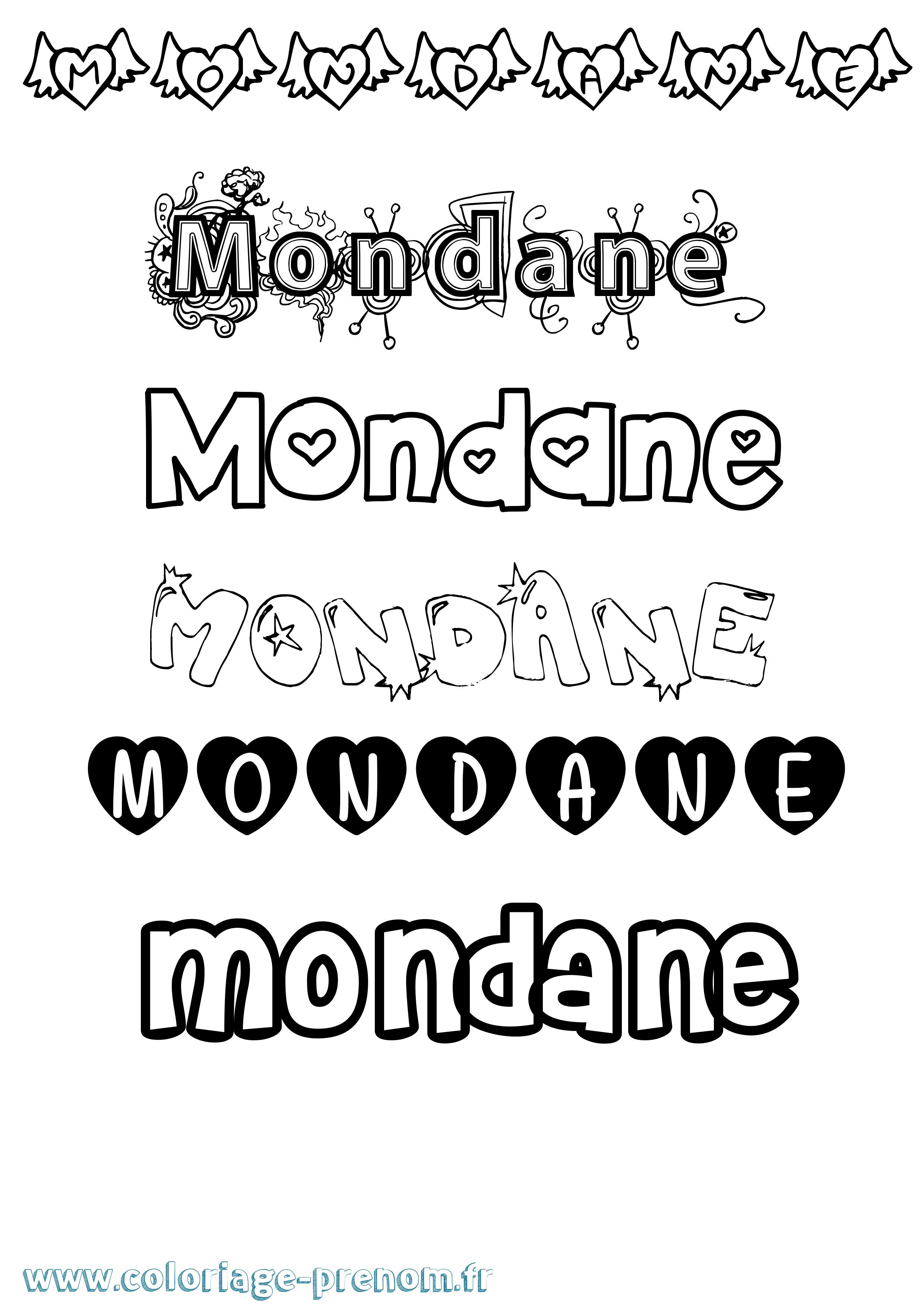 Coloriage Mondane Girly Coloriage prénom Mondane Girly