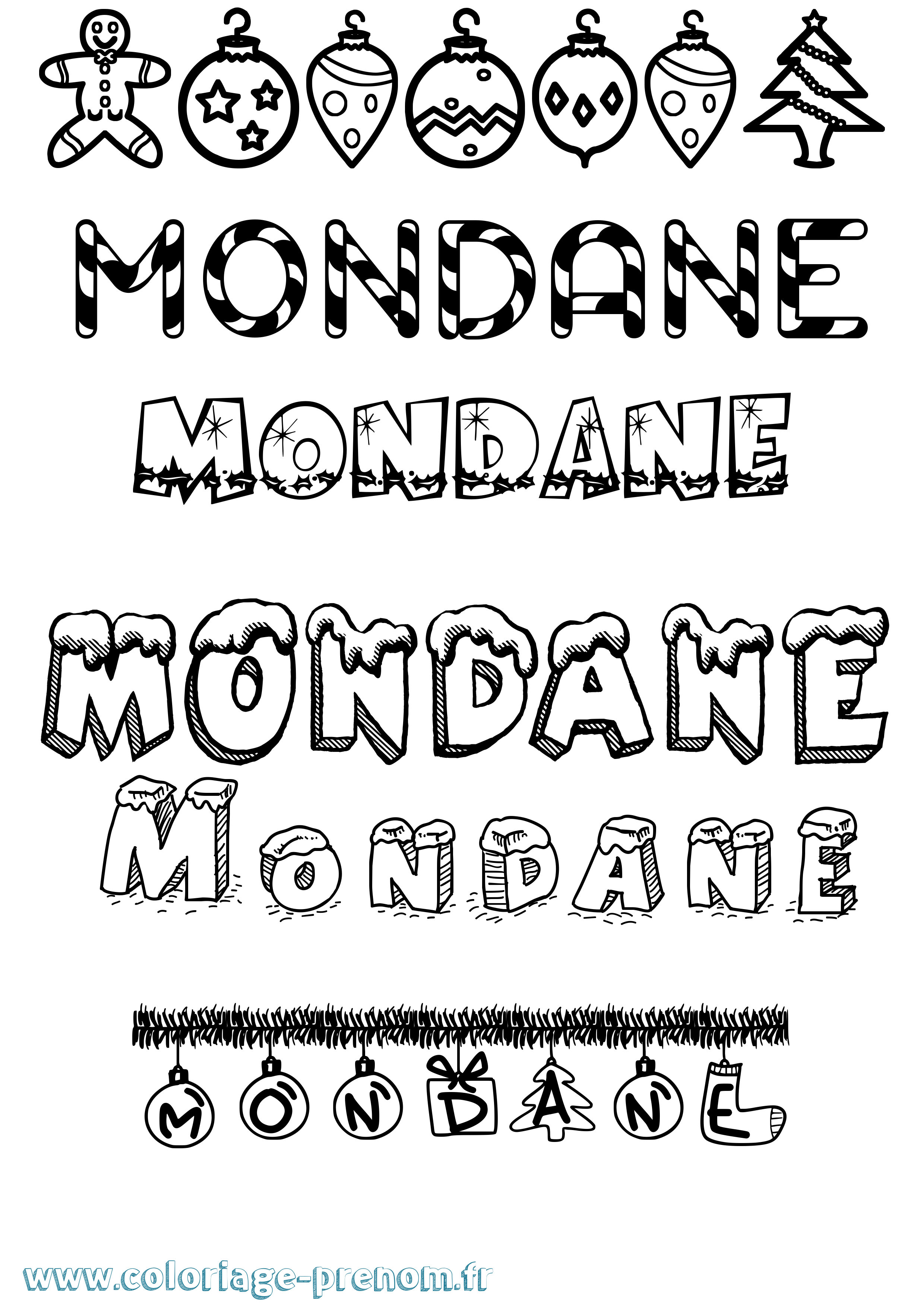 Coloriage Mondane Noël Coloriage prénom Mondane Noël