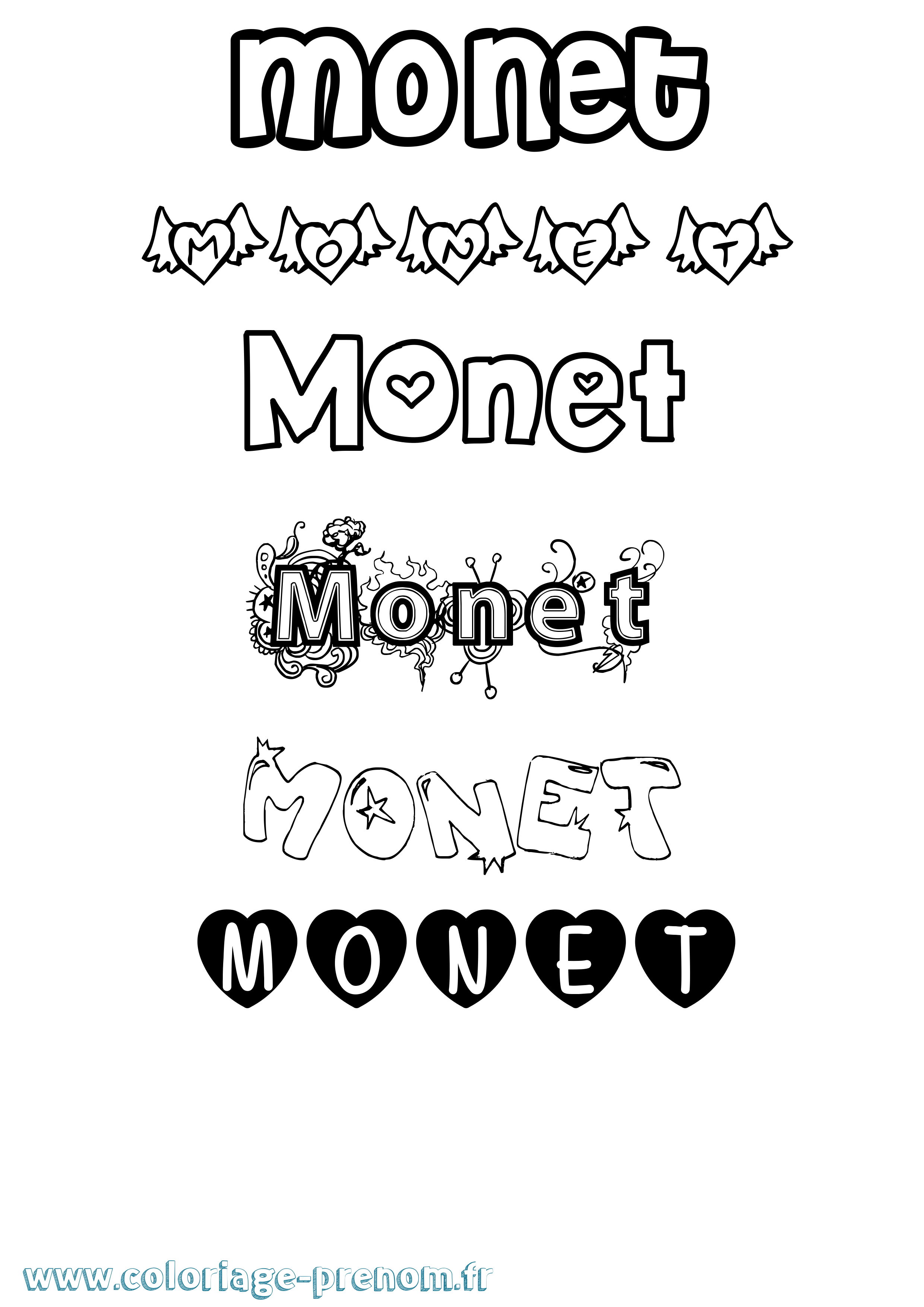 Coloriage Monet Girly Coloriage prénom Monet Girly