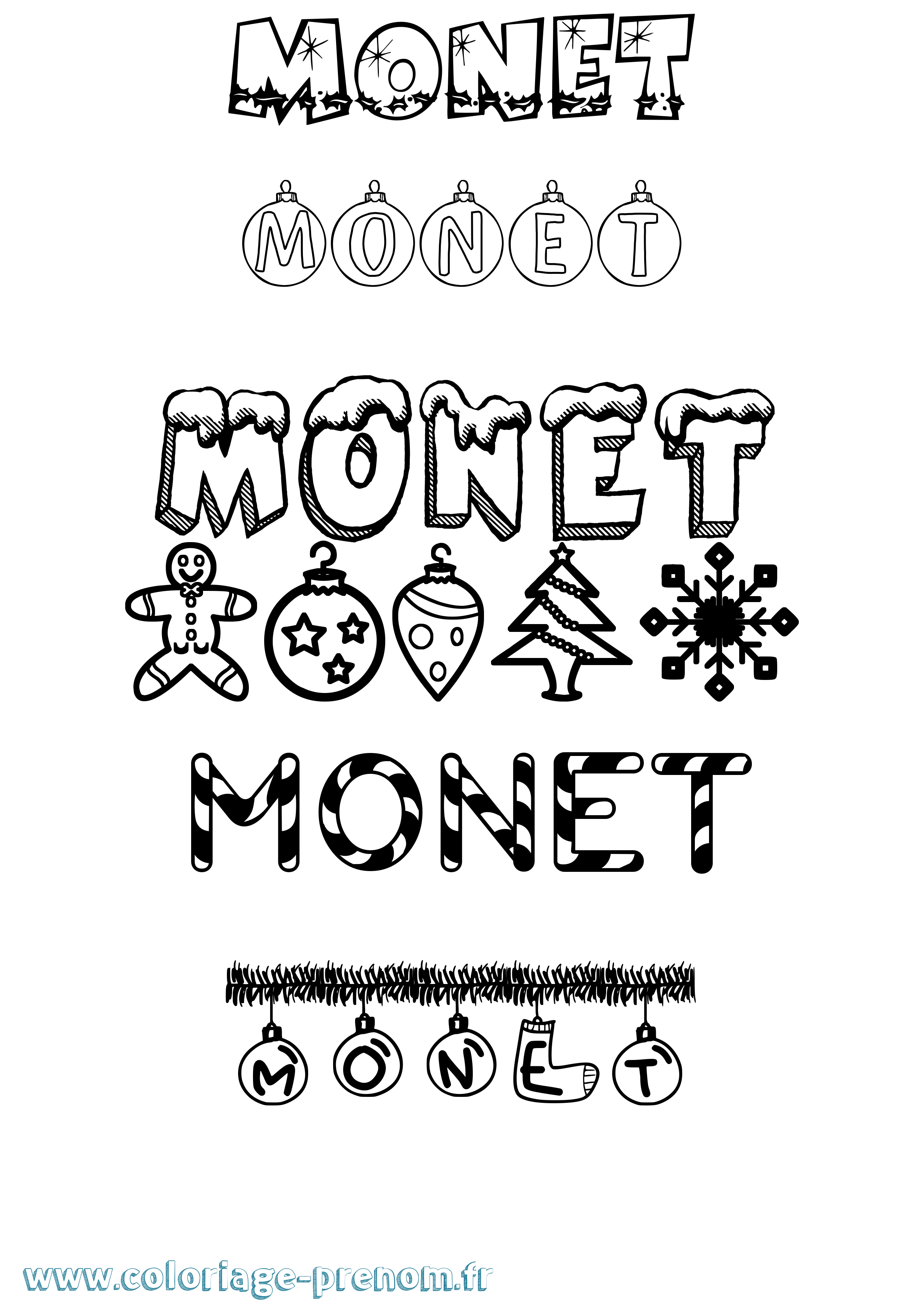 Coloriage Monet Noël Coloriage prénom Monet Noël