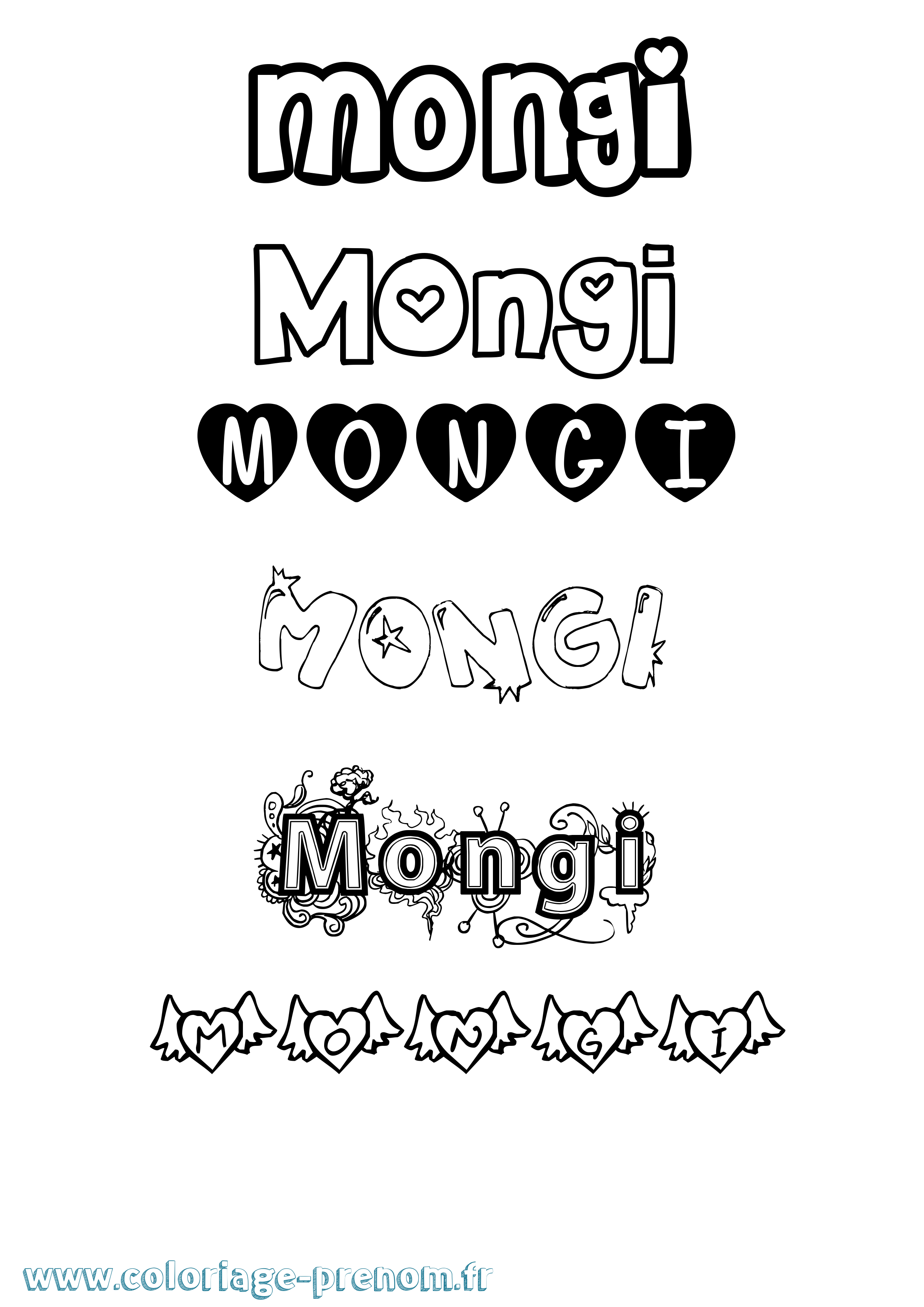 Coloriage Mongi Girly Coloriage prénom Mongi Girly