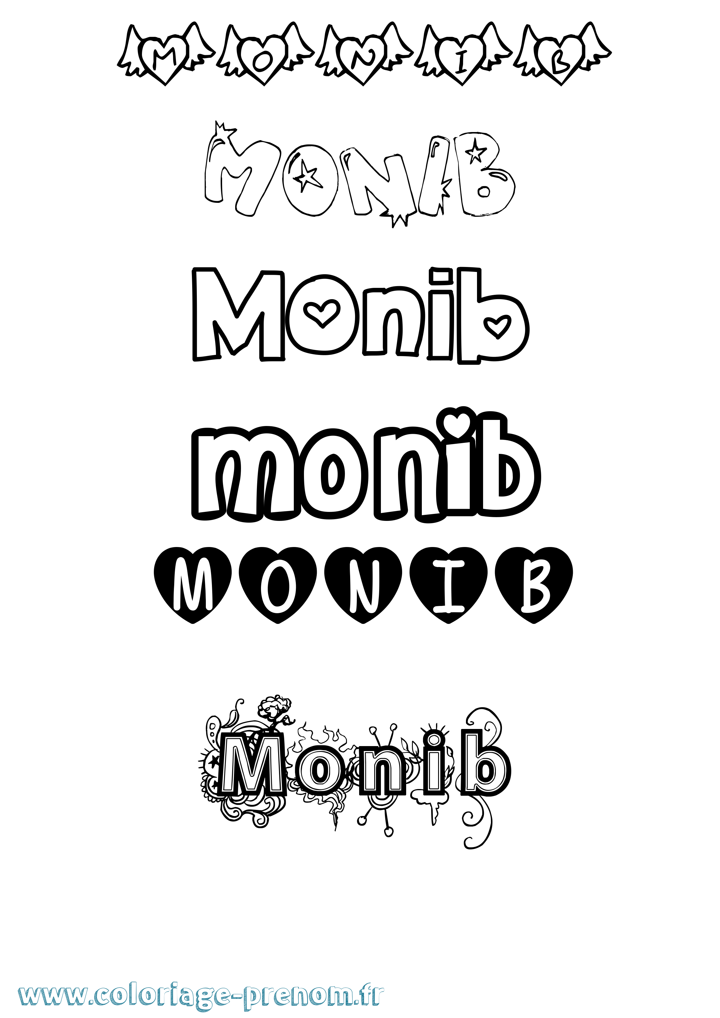 Coloriage Monib Girly Coloriage prénom Monib Girly