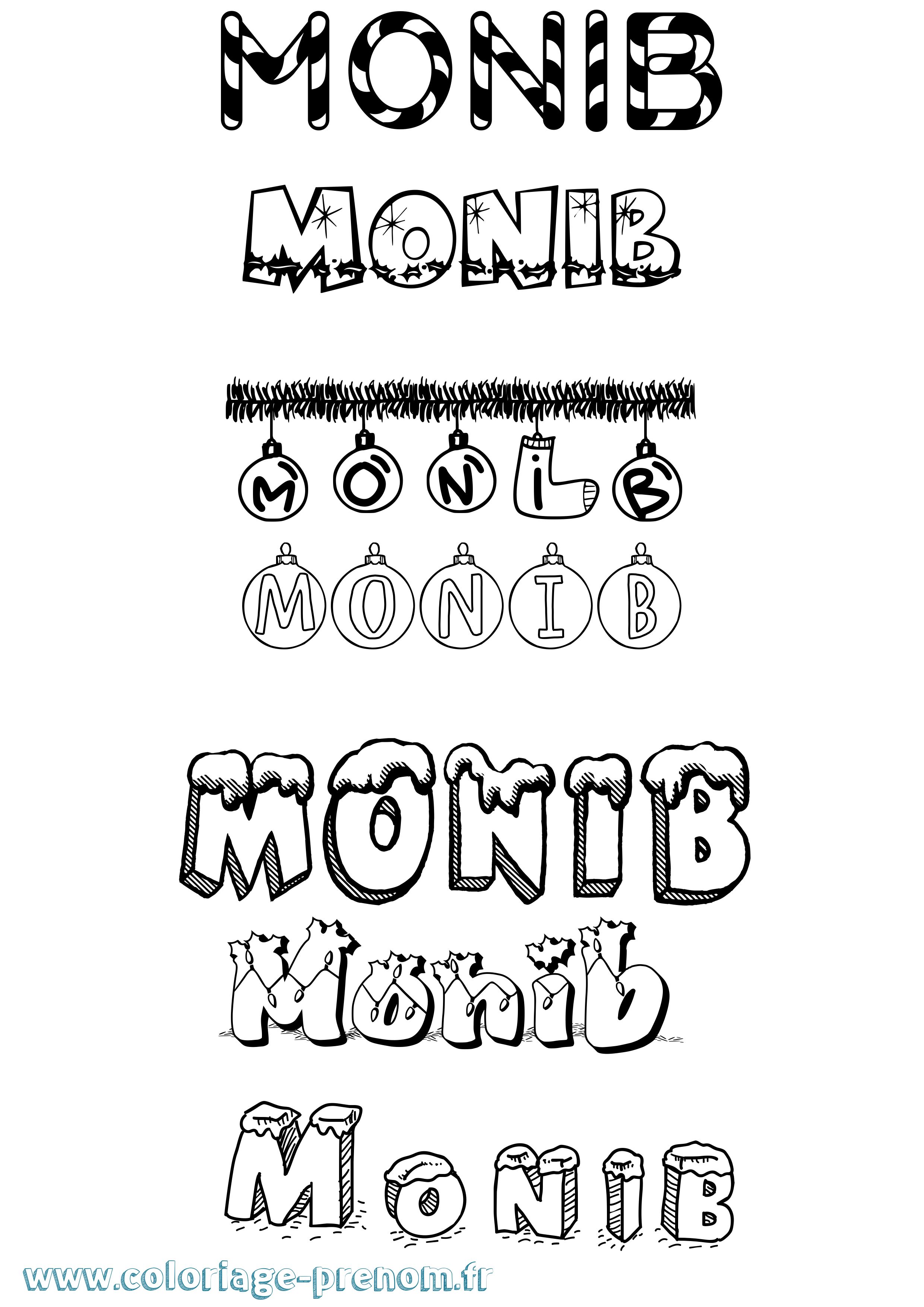 Coloriage Monib Noël Coloriage prénom Monib Noël