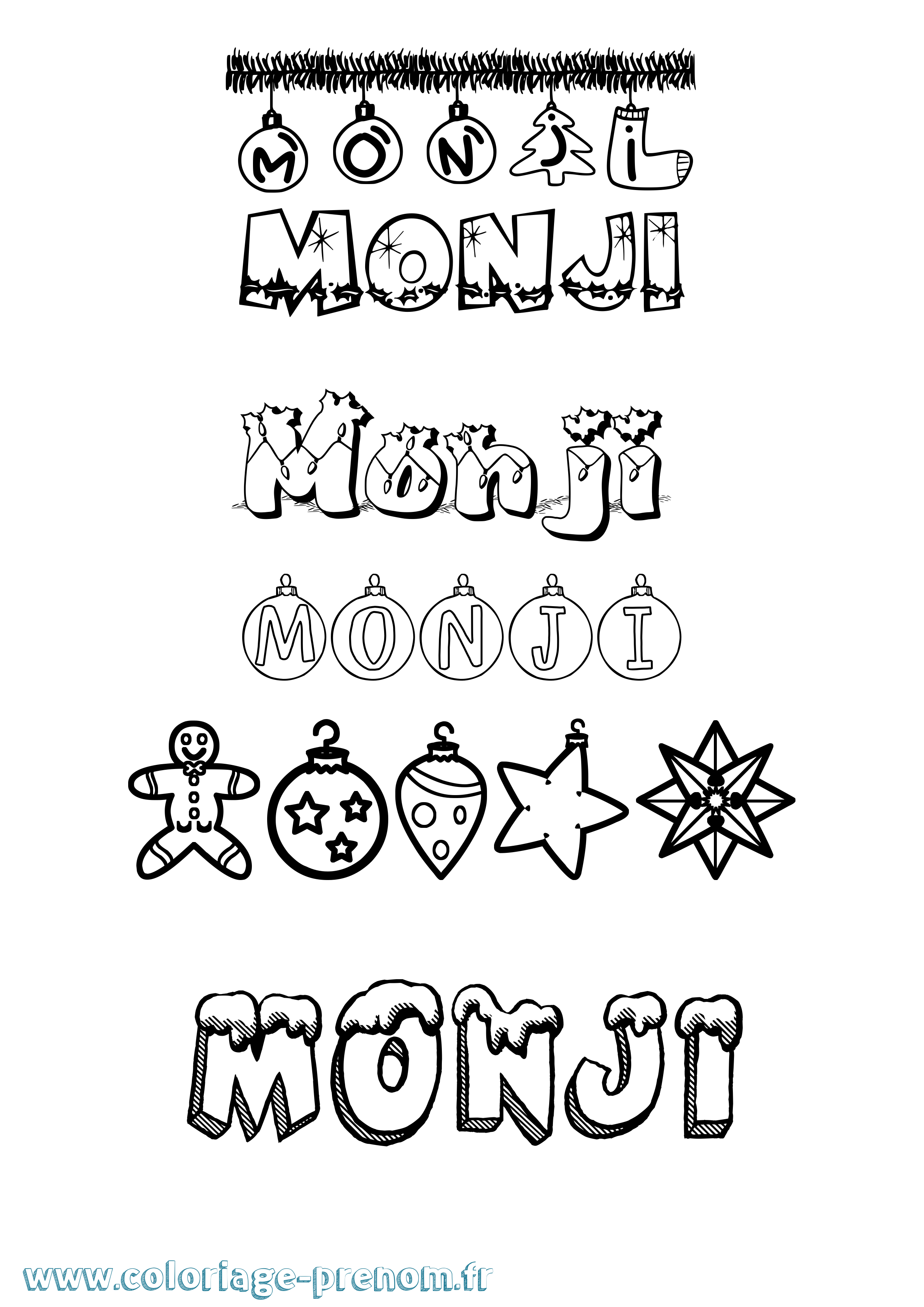 Coloriage Monji Noël Coloriage prénom Monji Noël