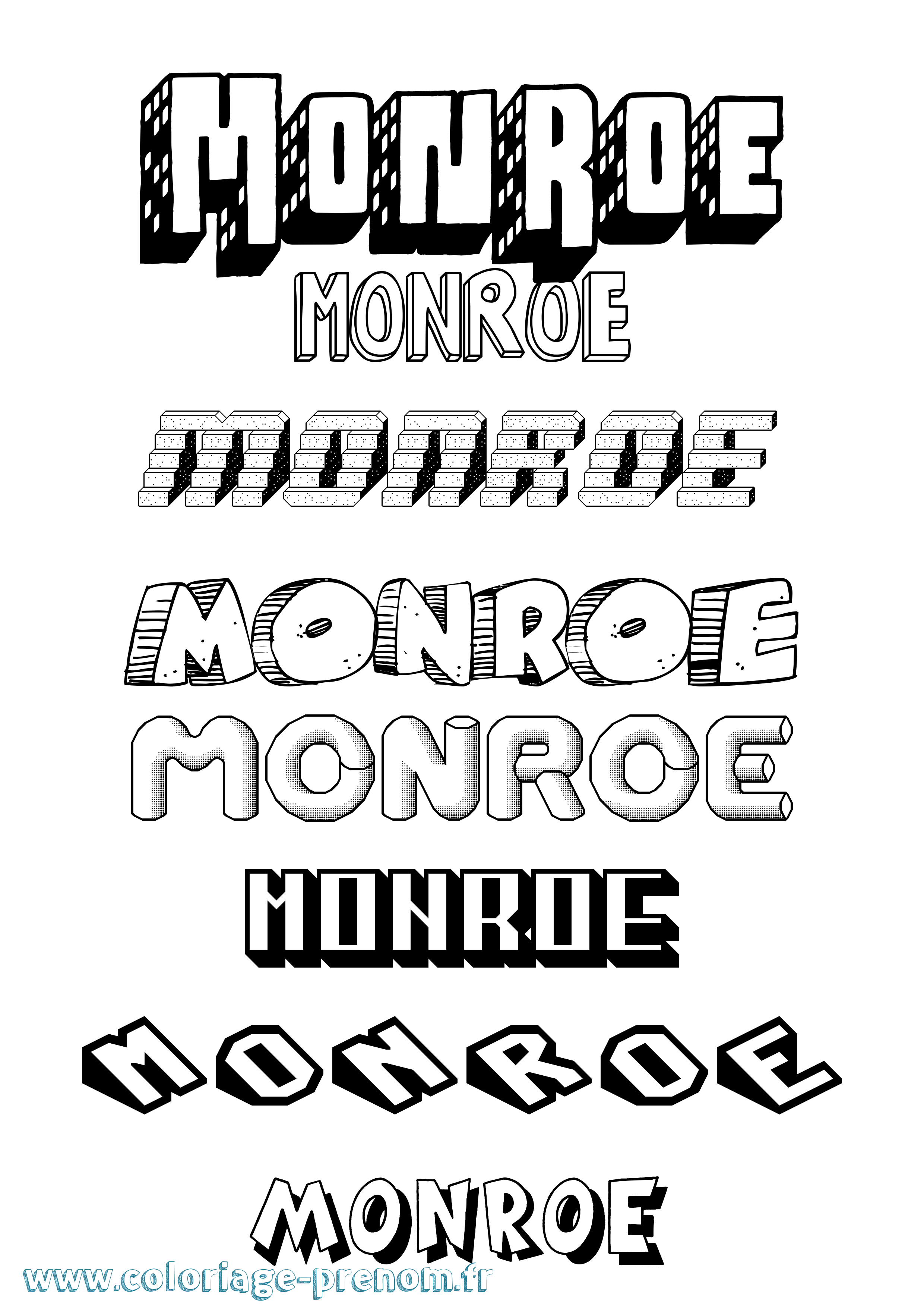 Coloriage Monroe Effet 3D Coloriage prénom Monroe Effet 3D