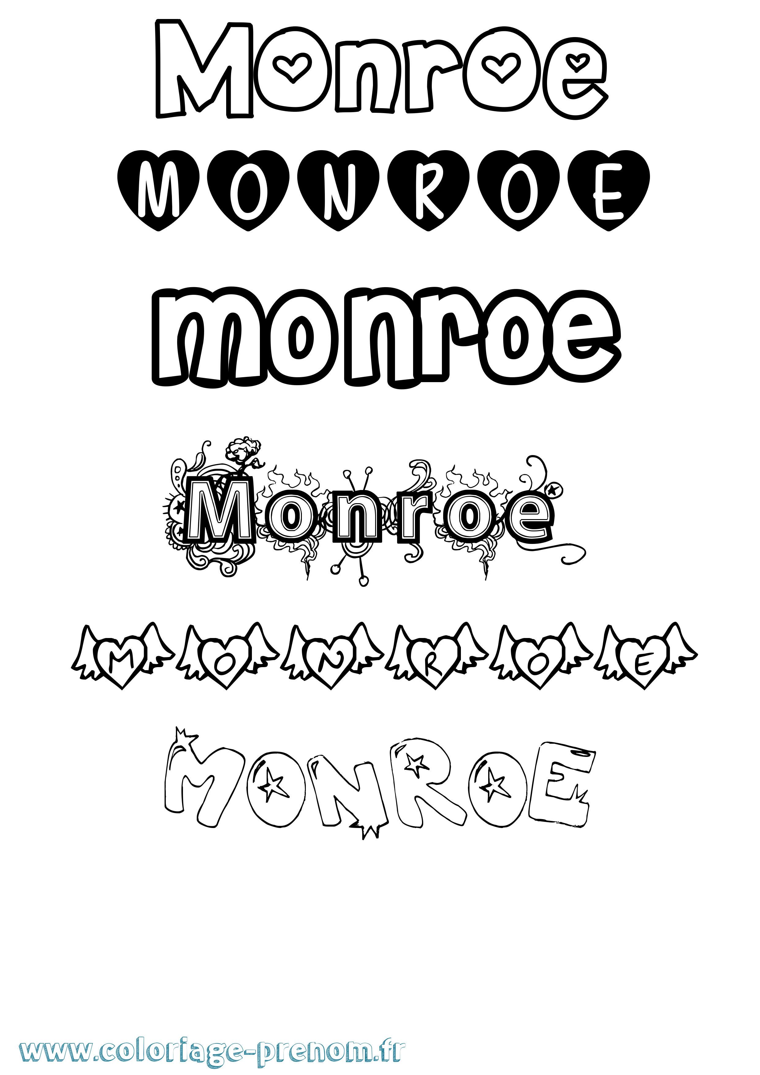 Coloriage Monroe Girly Coloriage prénom Monroe Girly