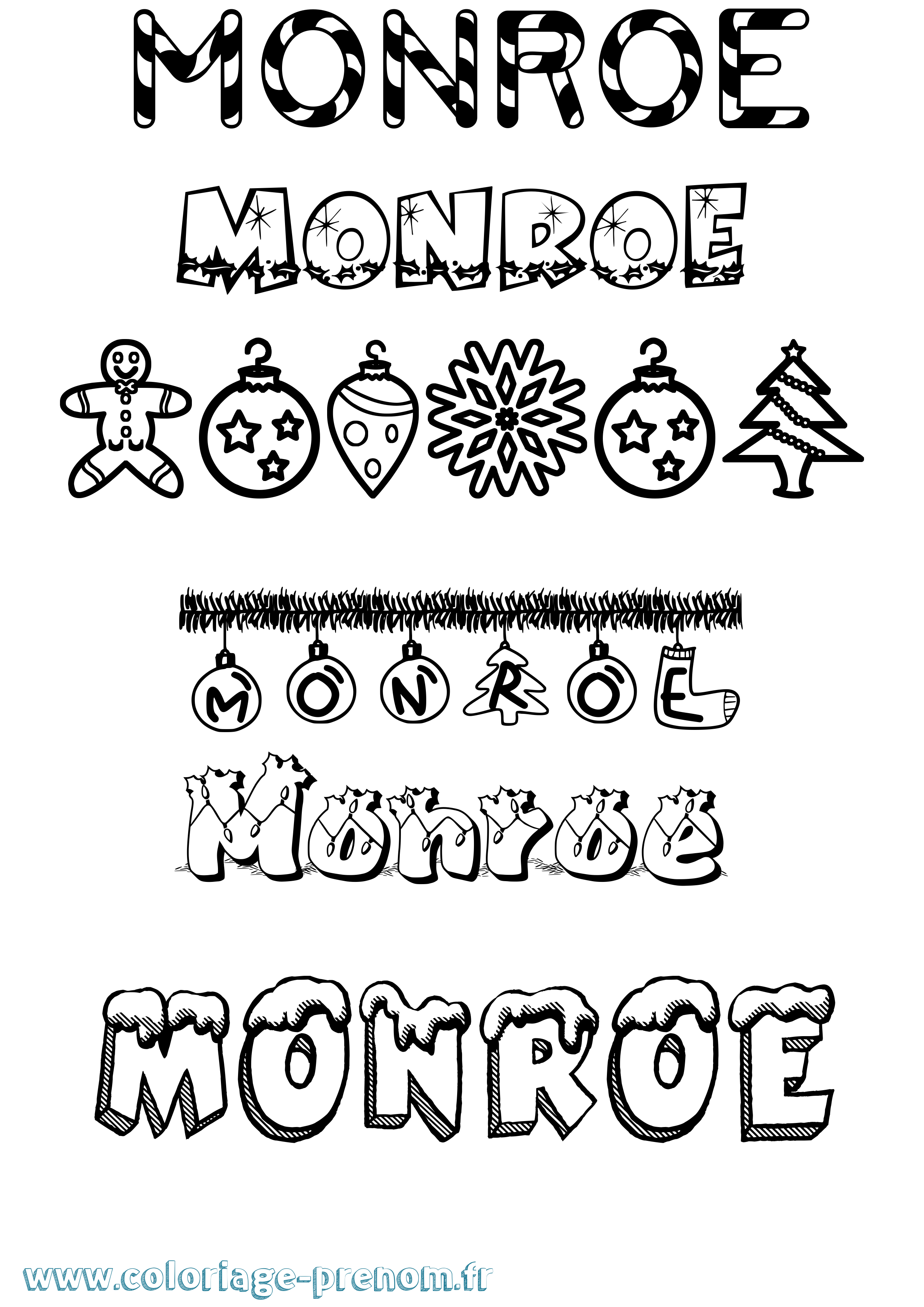 Coloriage Monroe Noël Coloriage prénom Monroe Noël