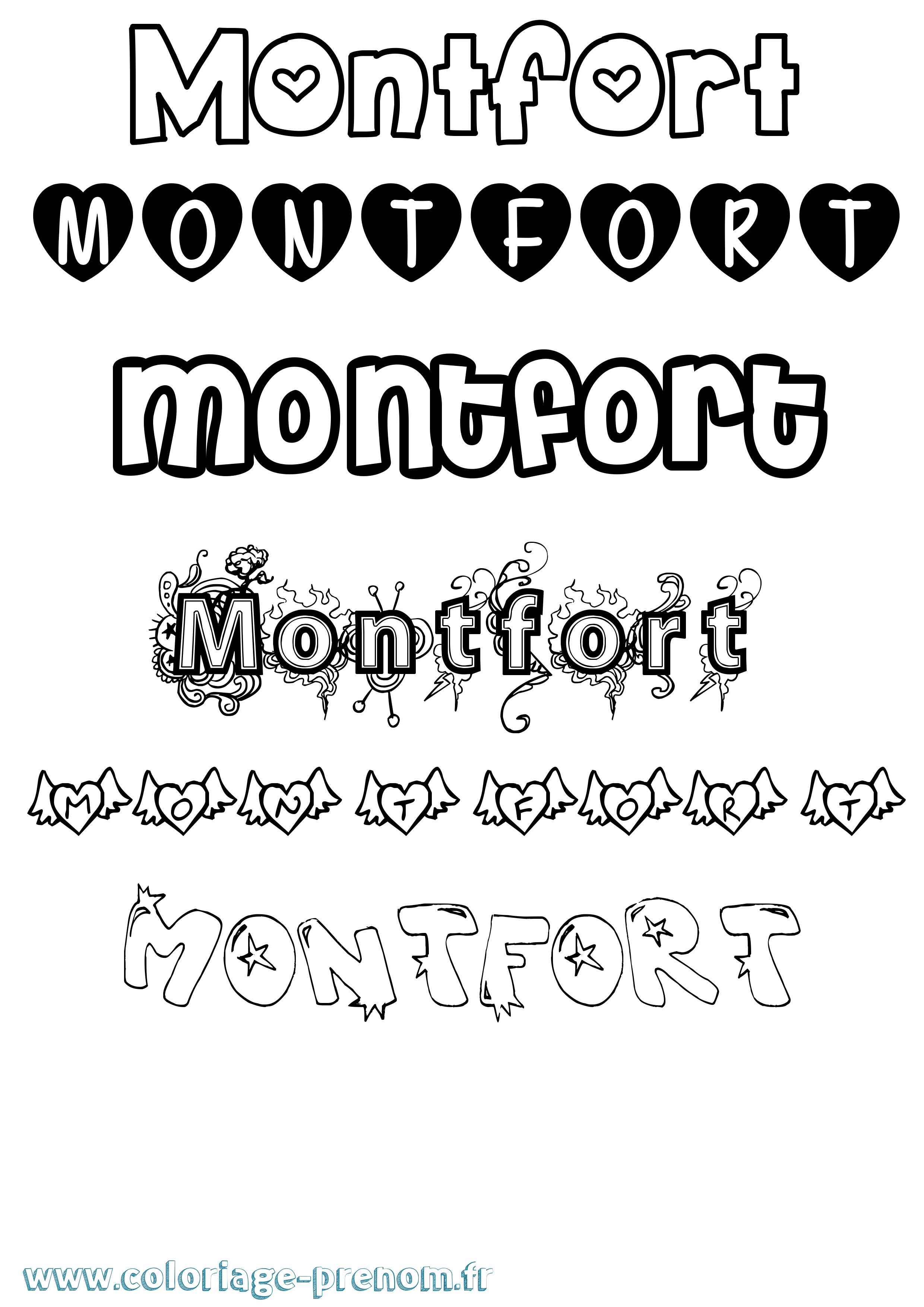 Coloriage Montfort Girly Coloriage prénom Montfort Girly