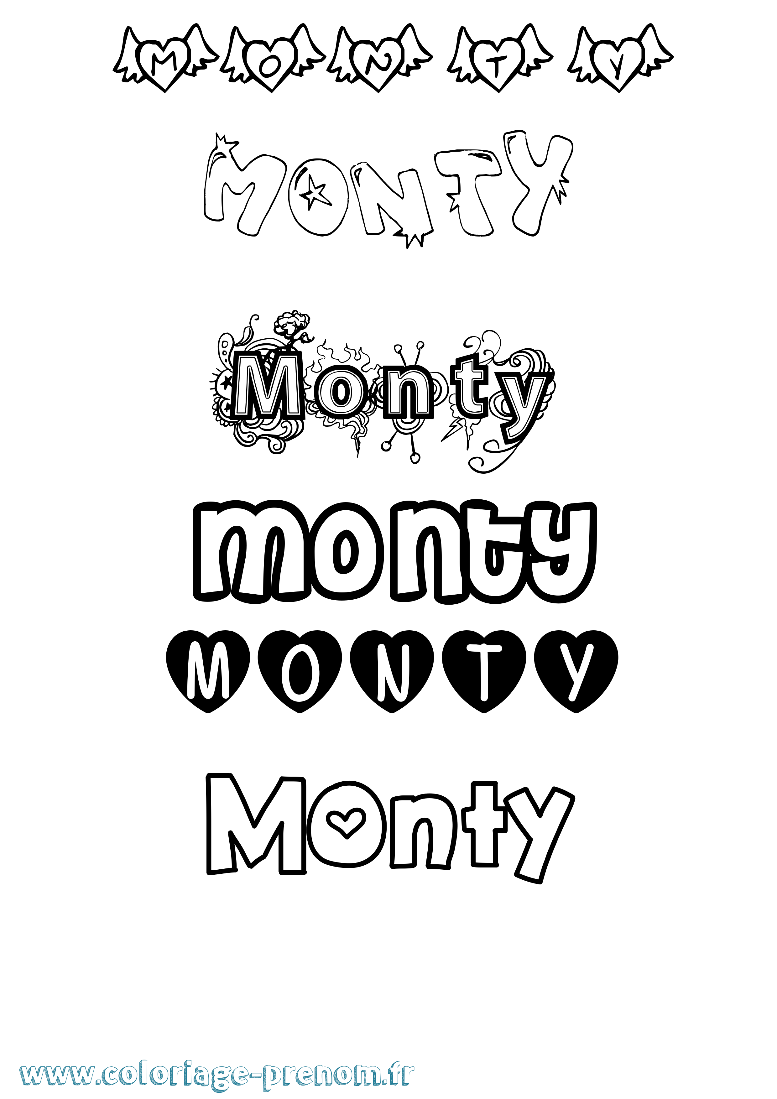 Coloriage Monty Girly Coloriage prénom Monty Girly