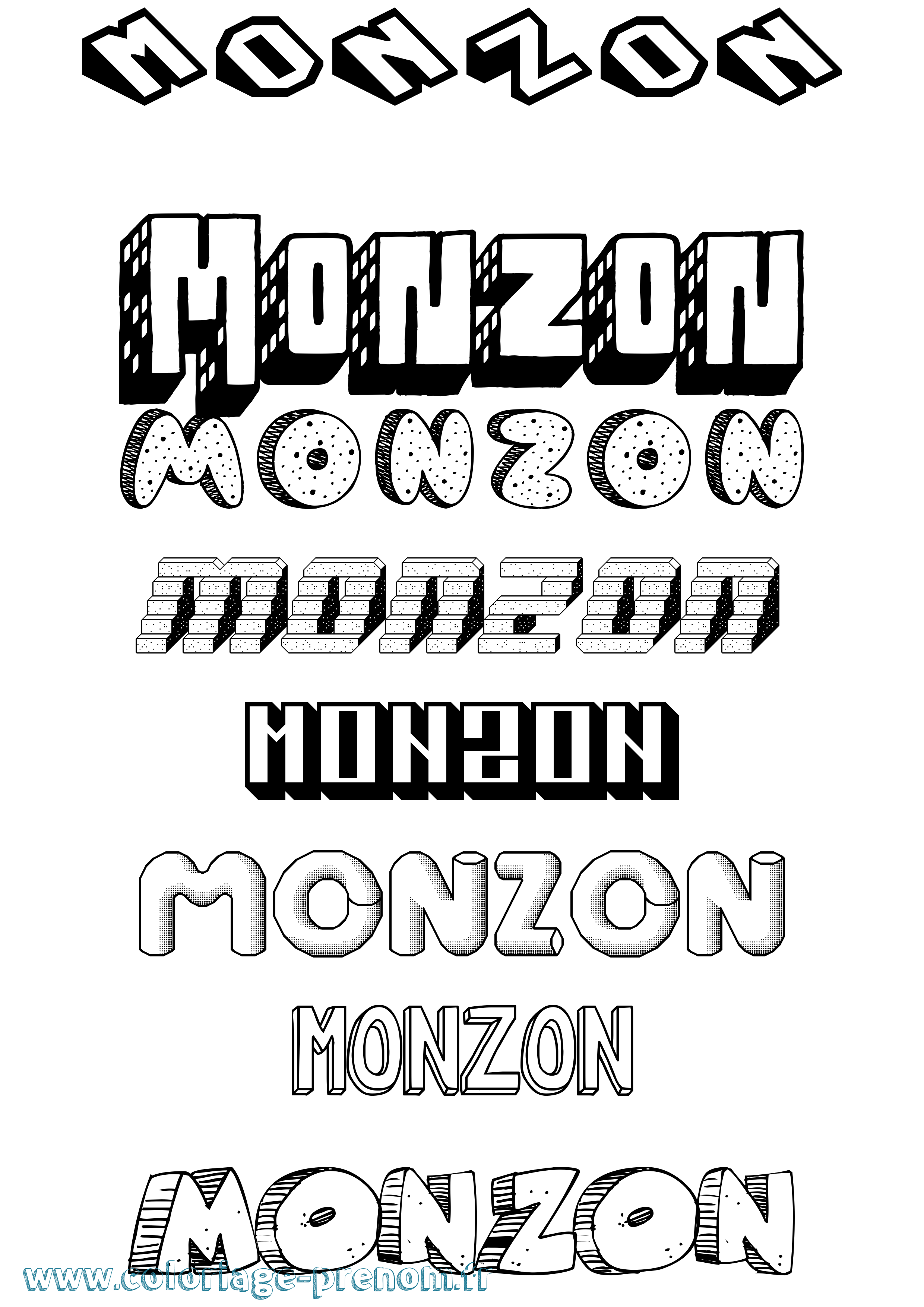 Coloriage Monzon Effet 3D Coloriage prénom Monzon Effet 3D