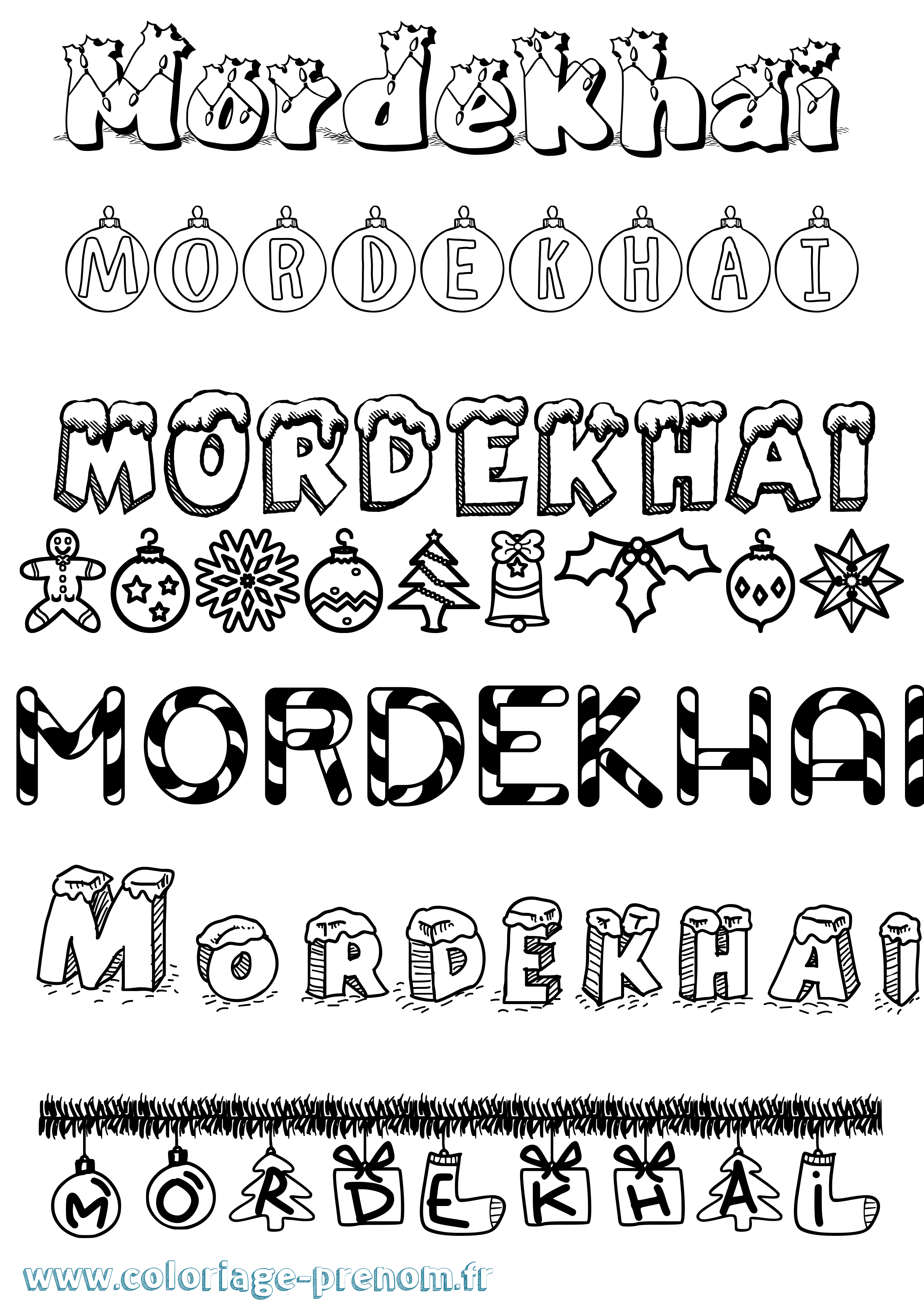 Coloriage Mordekhai Noël Coloriage prénom Mordekhai Noël