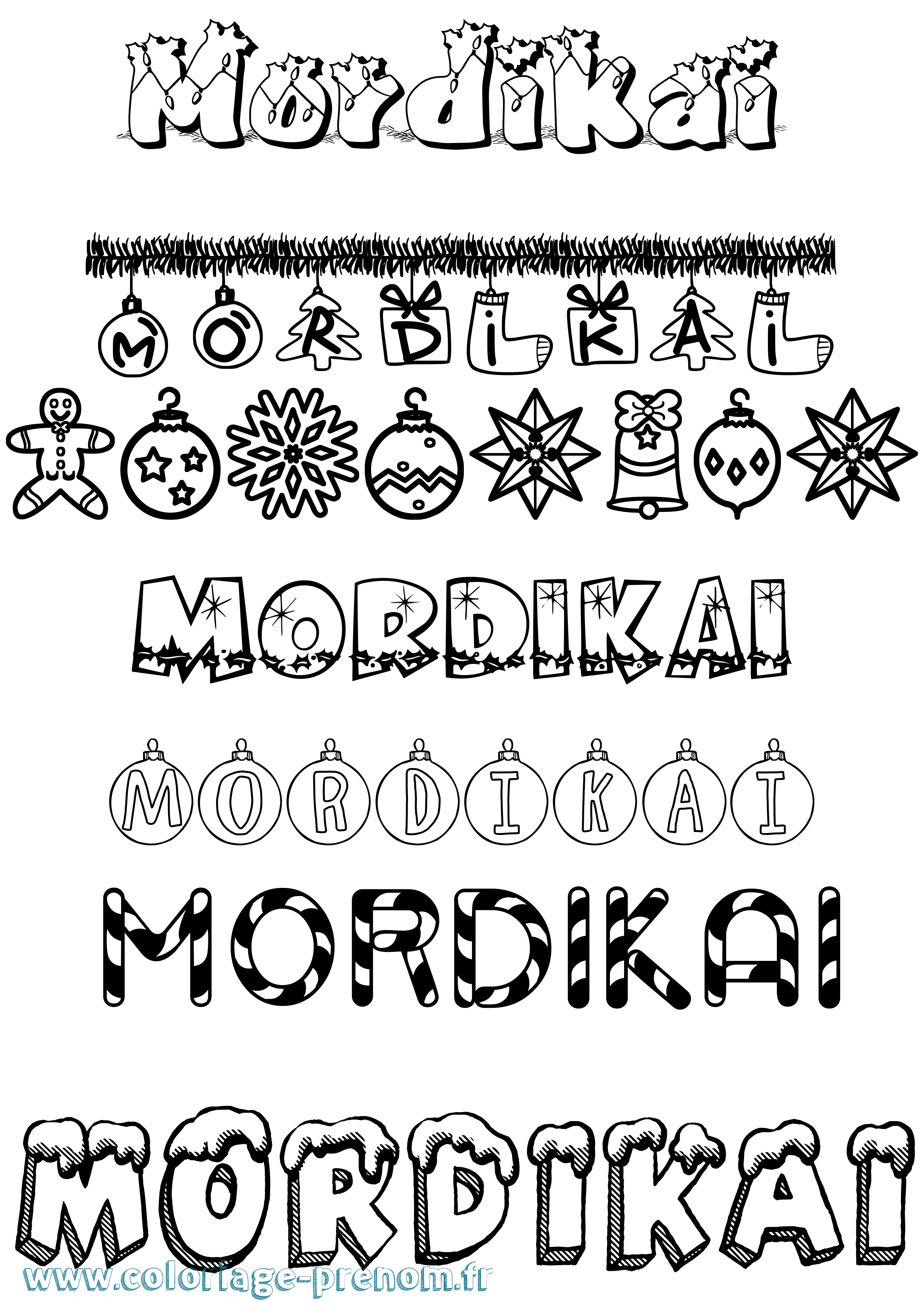 Coloriage Mordikai Noël Coloriage prénom Mordikai Noël
