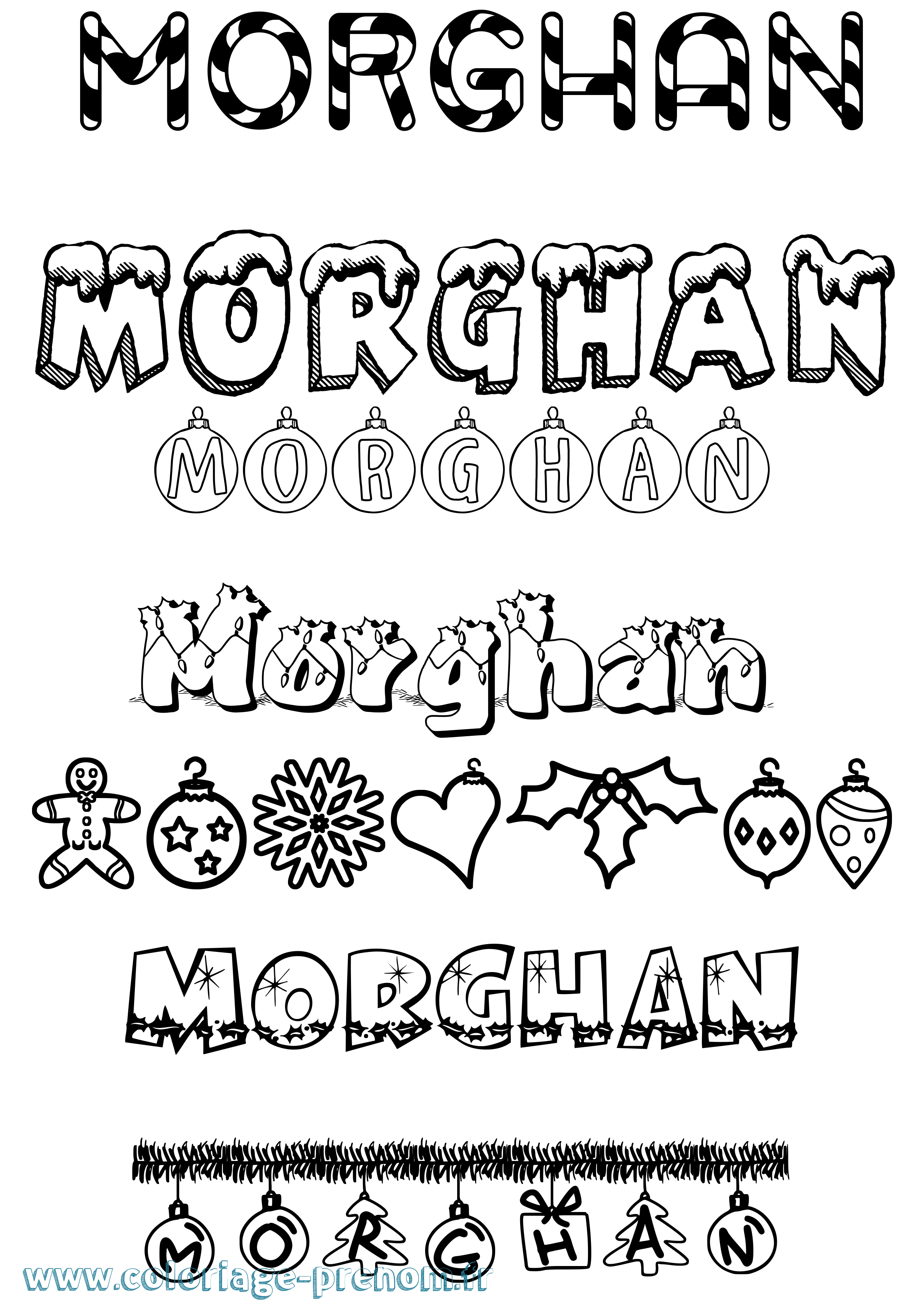 Coloriage Morghan Noël Coloriage prénom Morghan Noël