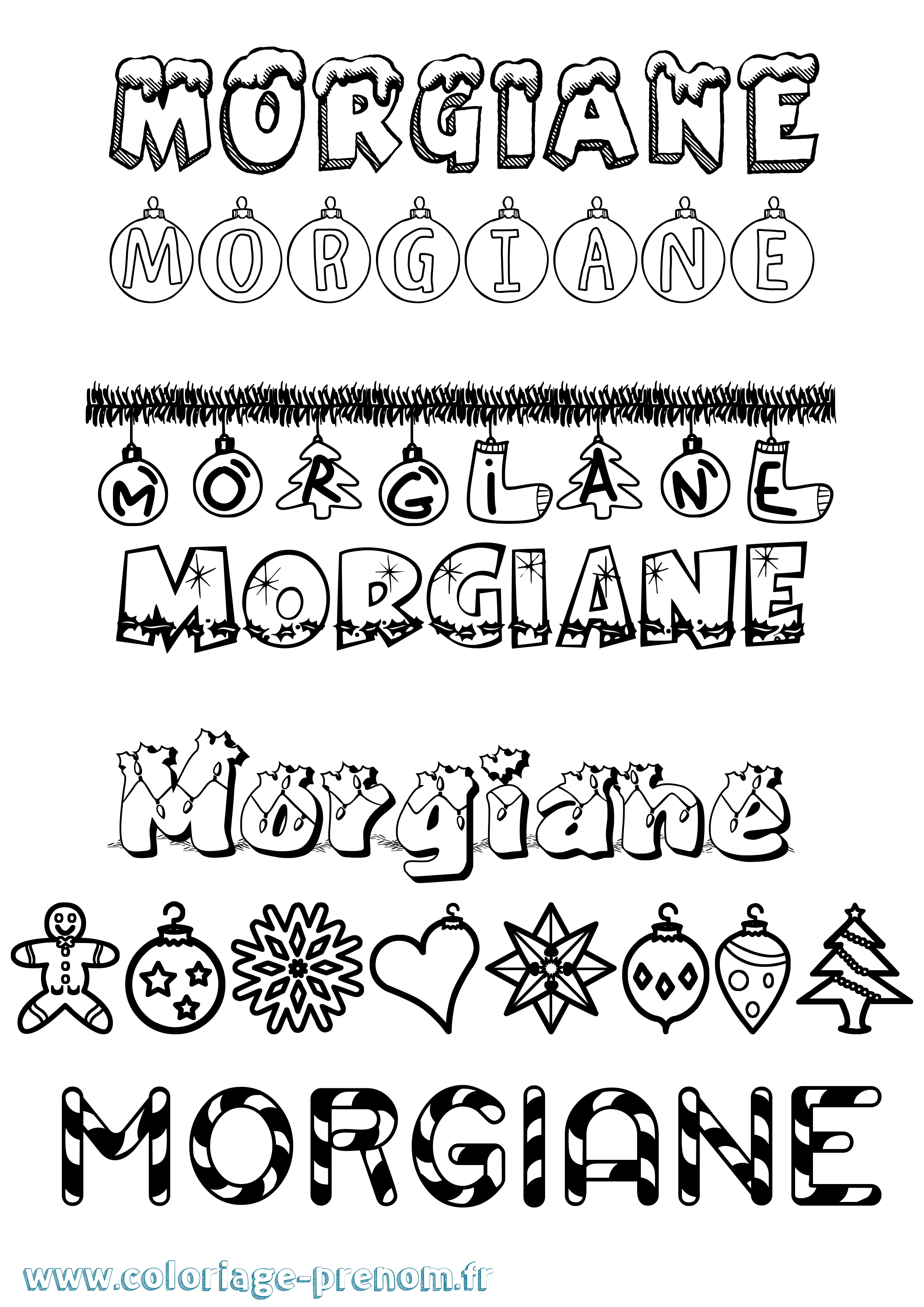 Coloriage Morgiane Noël Coloriage prénom Morgiane Noël