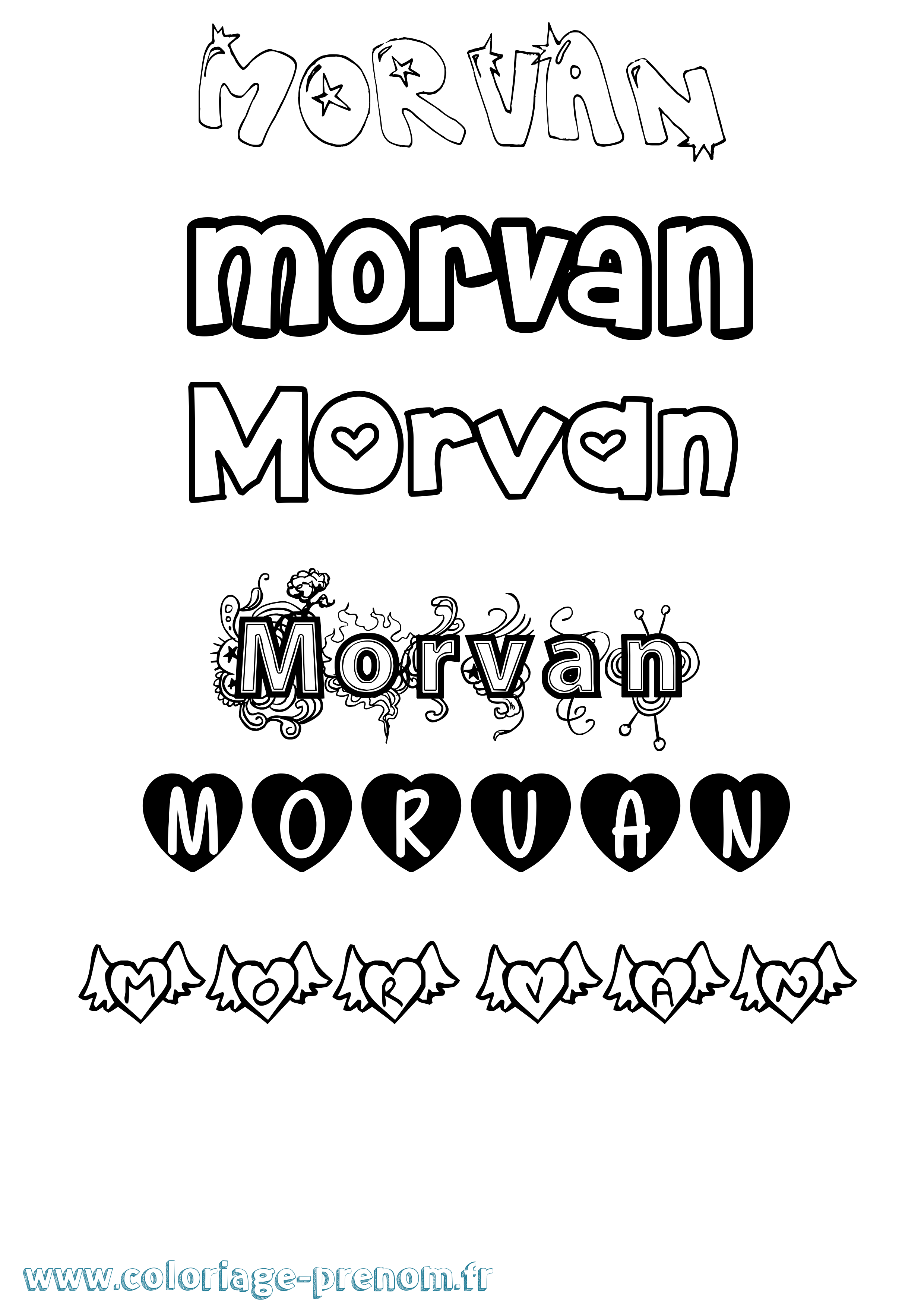 Coloriage Morvan Girly Coloriage prénom Morvan Girly