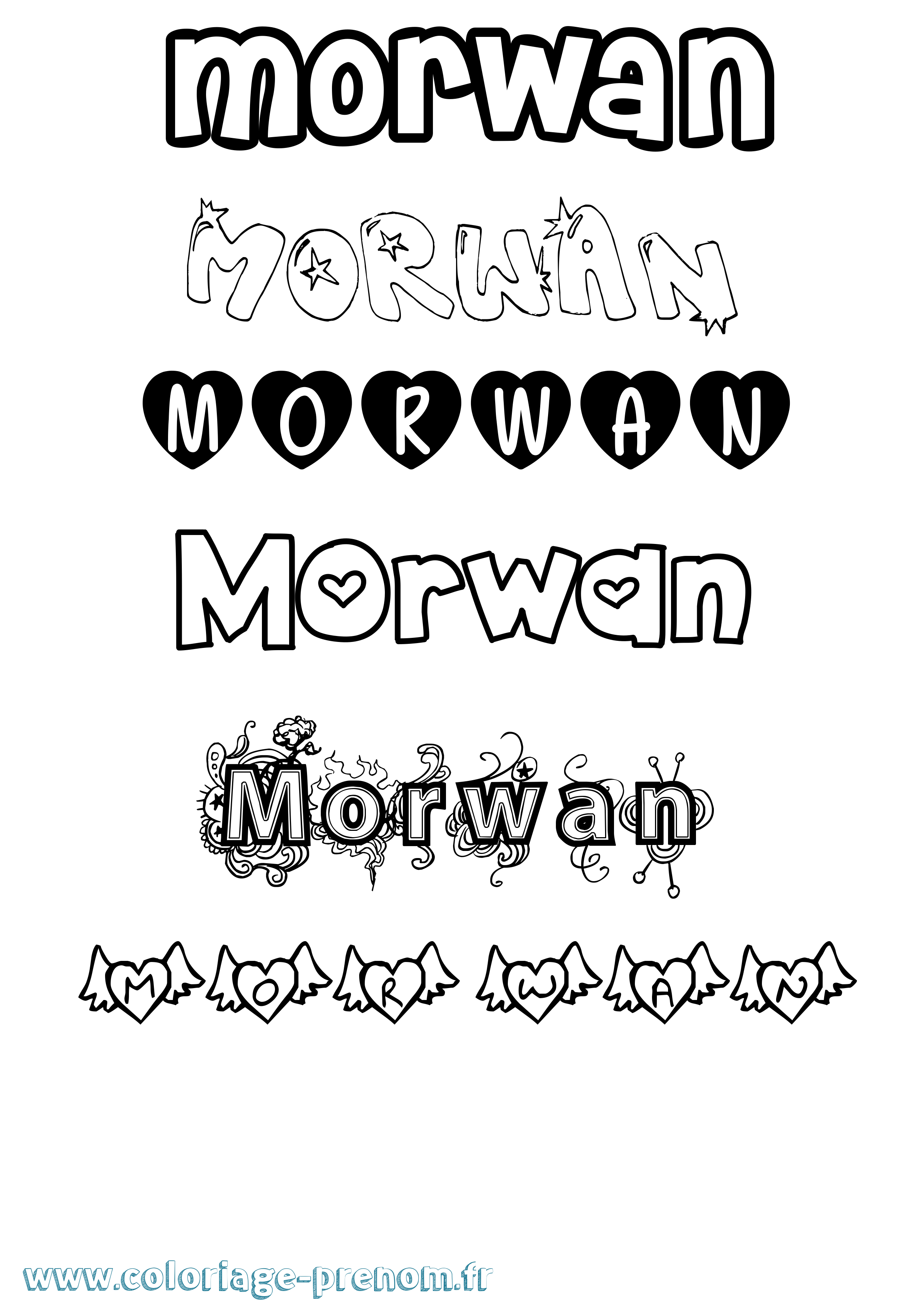 Coloriage Morwan Girly Coloriage prénom Morwan Girly