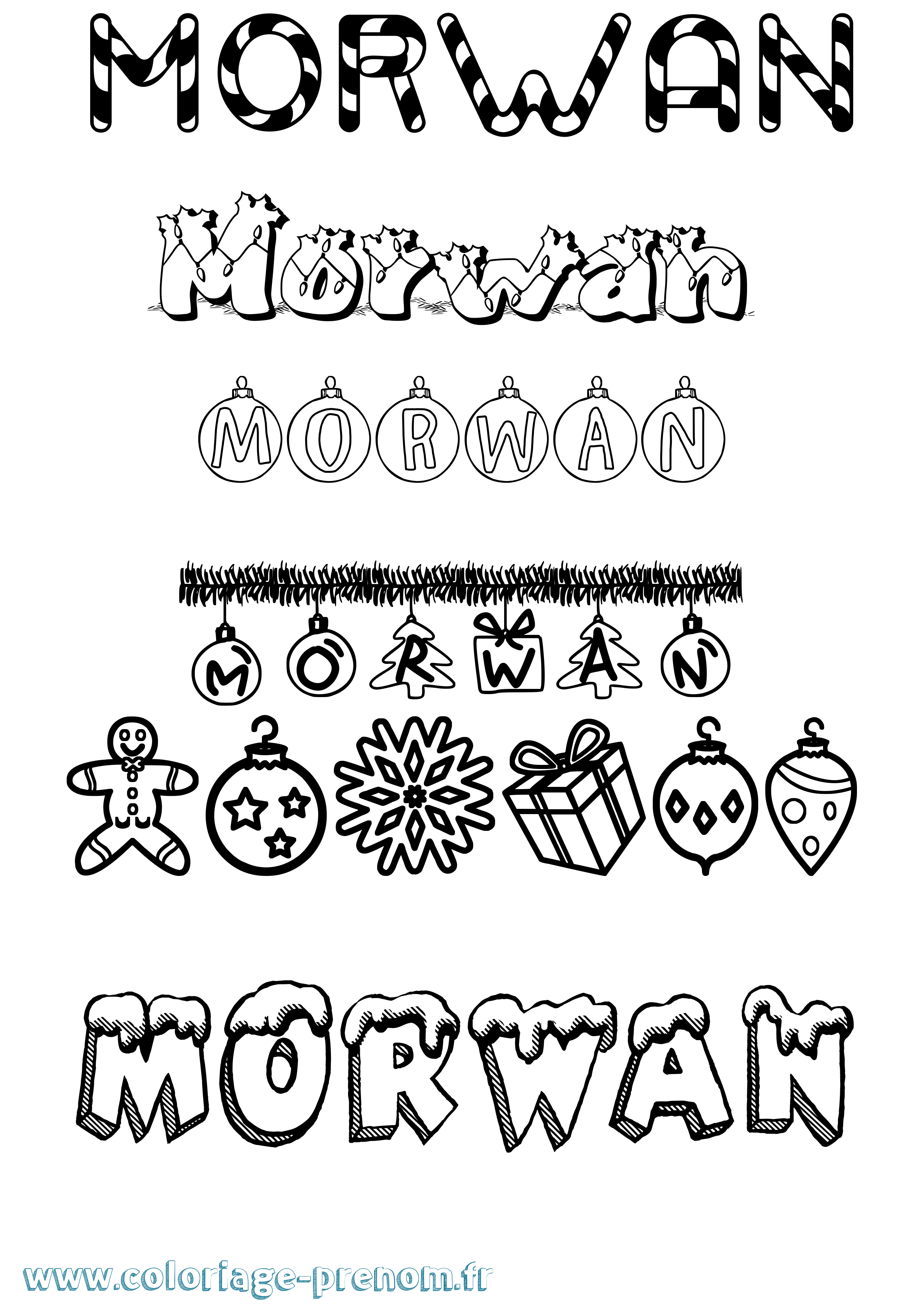 Coloriage Morwan Noël Coloriage prénom Morwan Noël