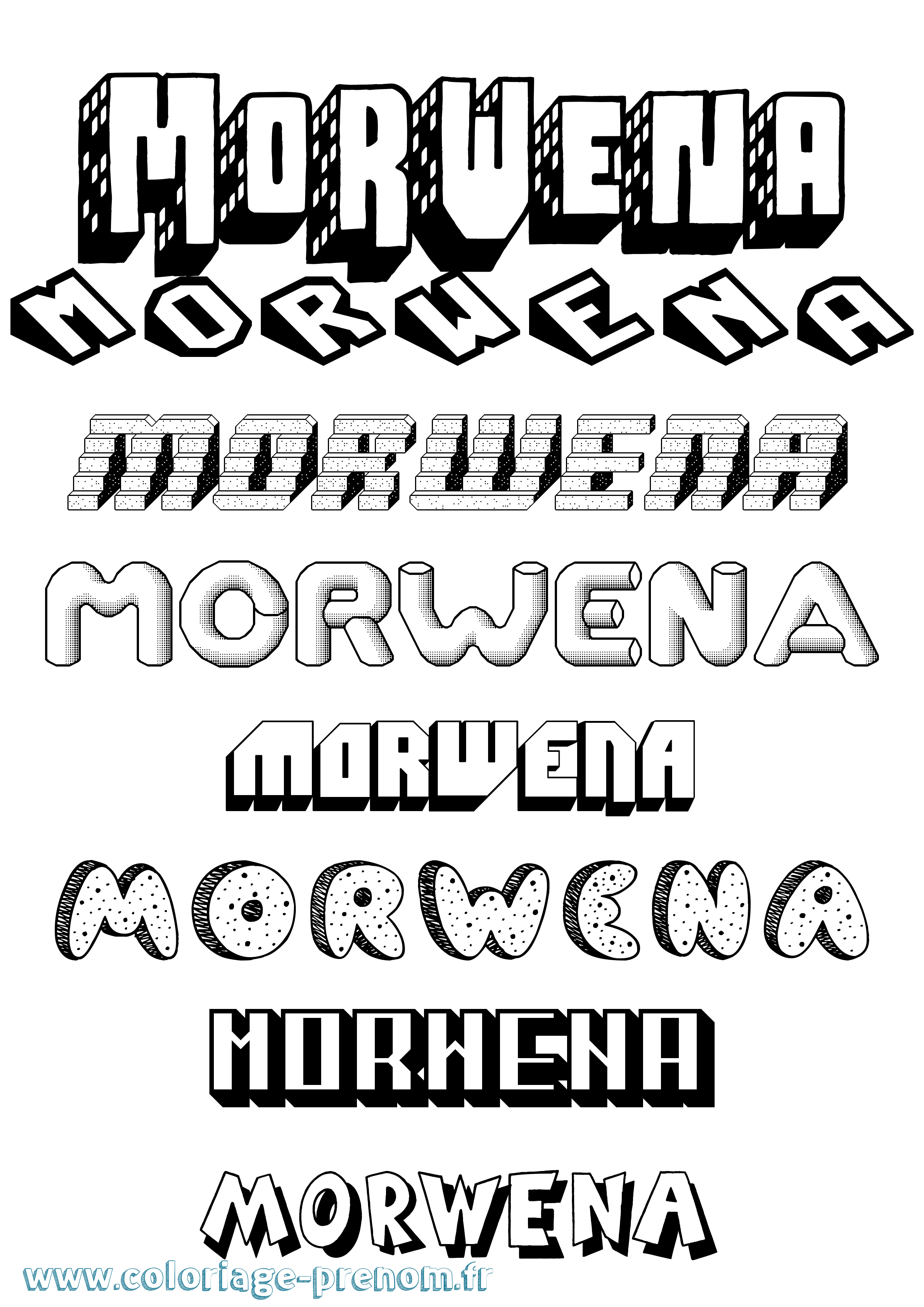 Coloriage Morwena Effet 3D Coloriage prénom Morwena Effet 3D