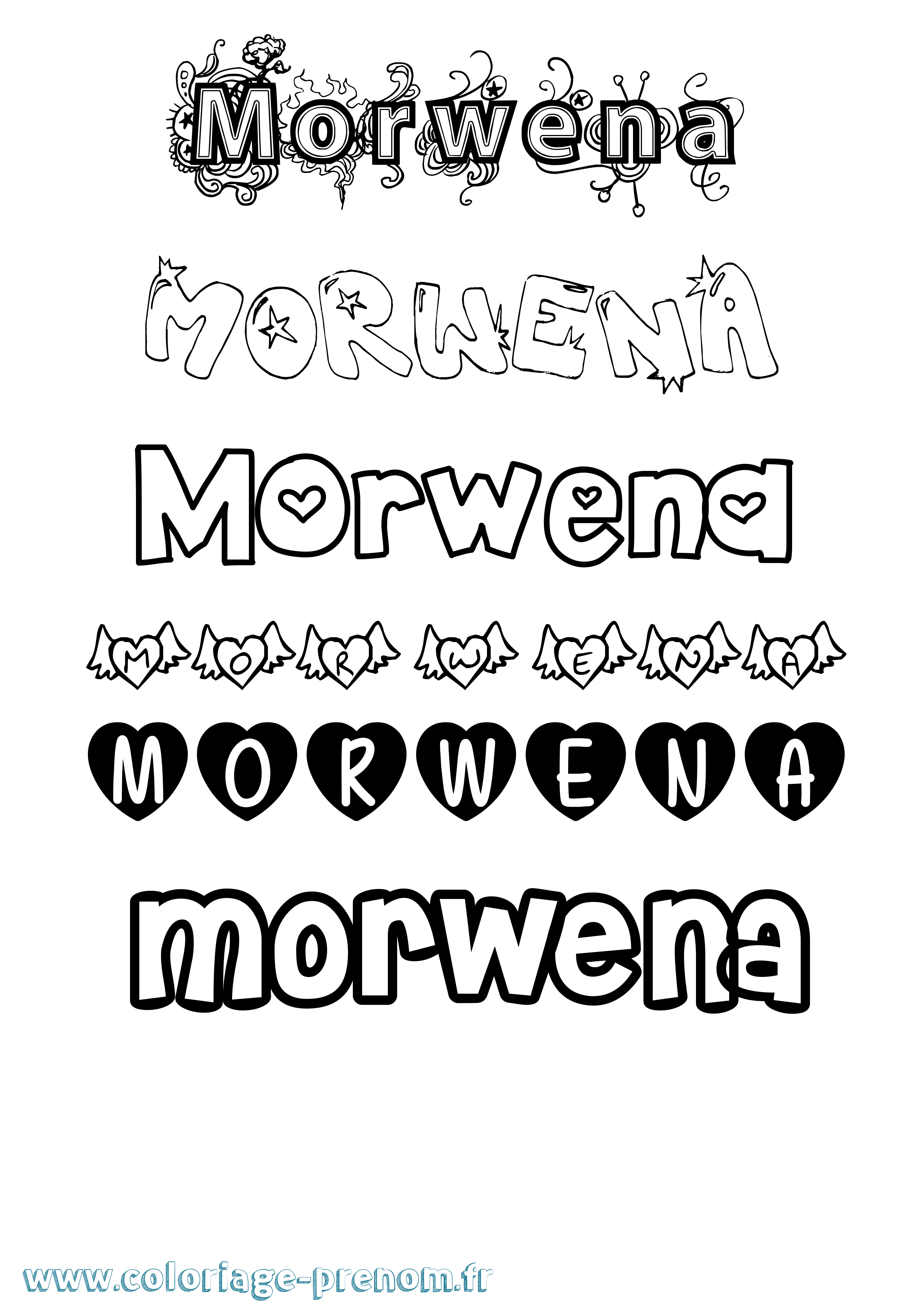 Coloriage Morwena Girly Coloriage prénom Morwena Girly