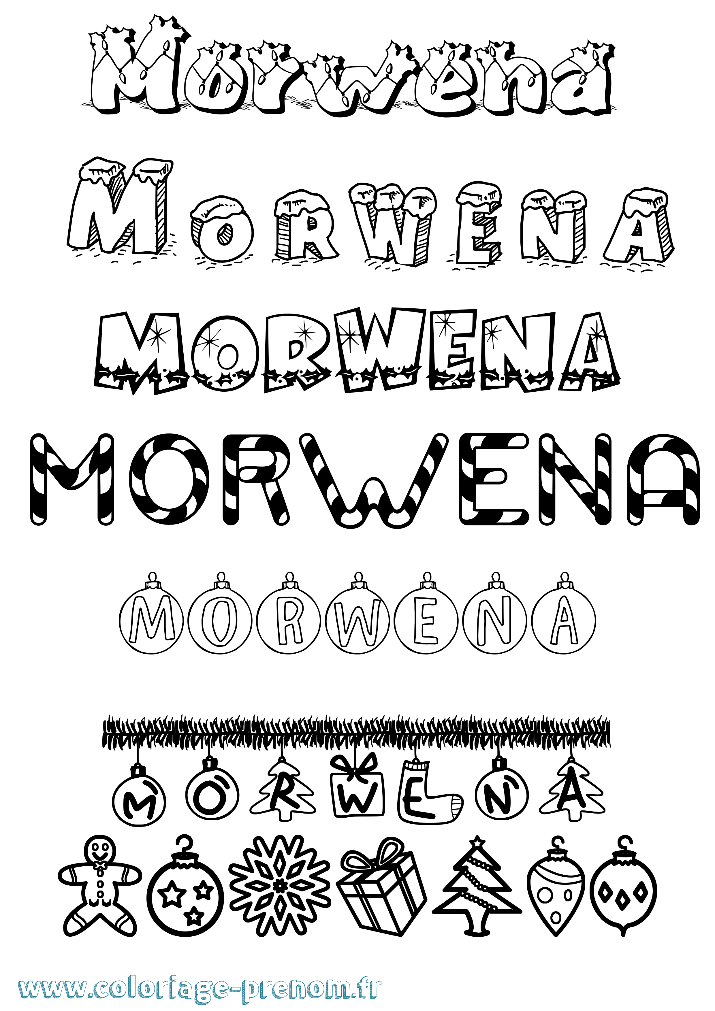 Coloriage Morwena Noël Coloriage prénom Morwena Noël