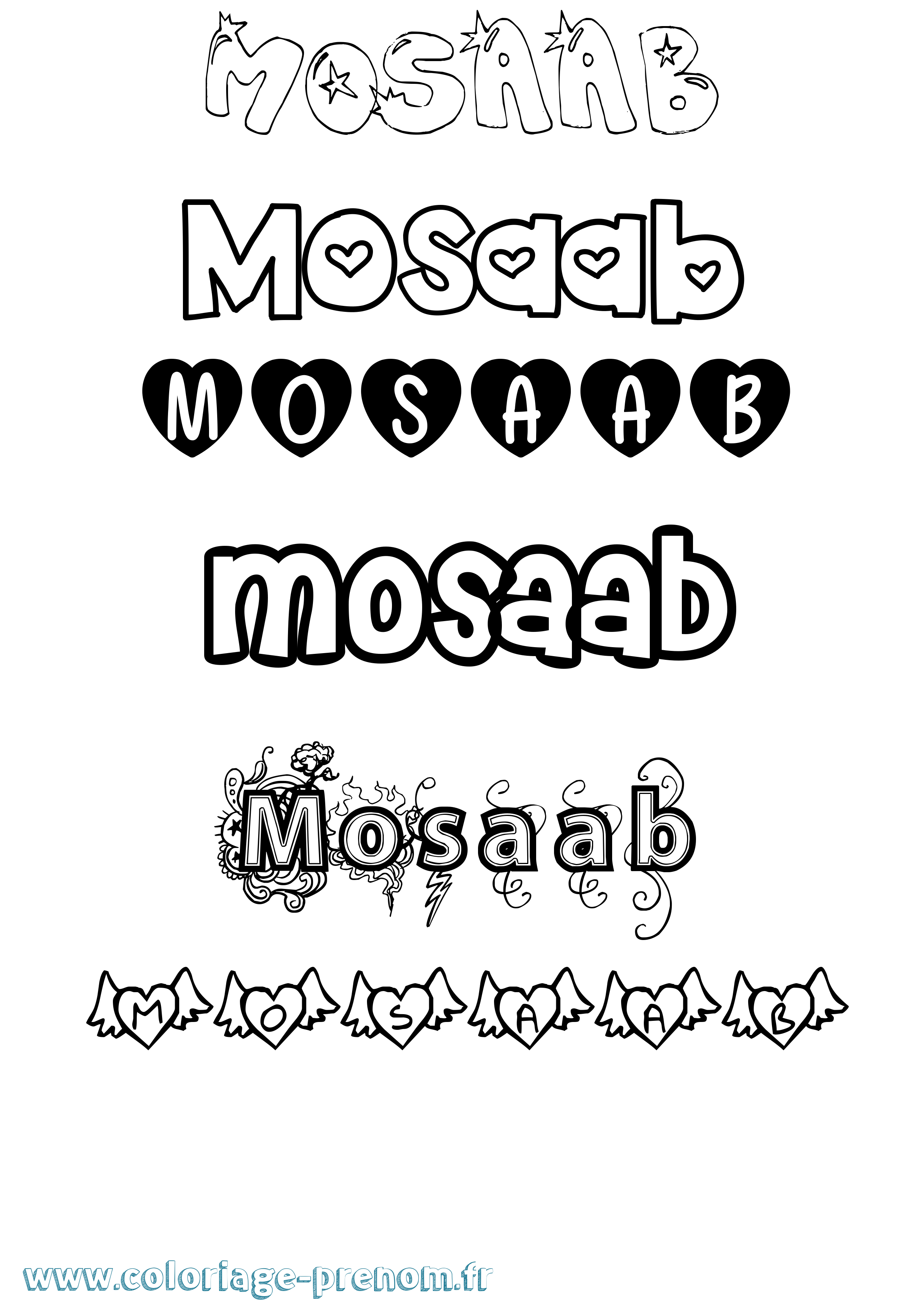 Coloriage Mosaab Girly Coloriage prénom Mosaab Girly