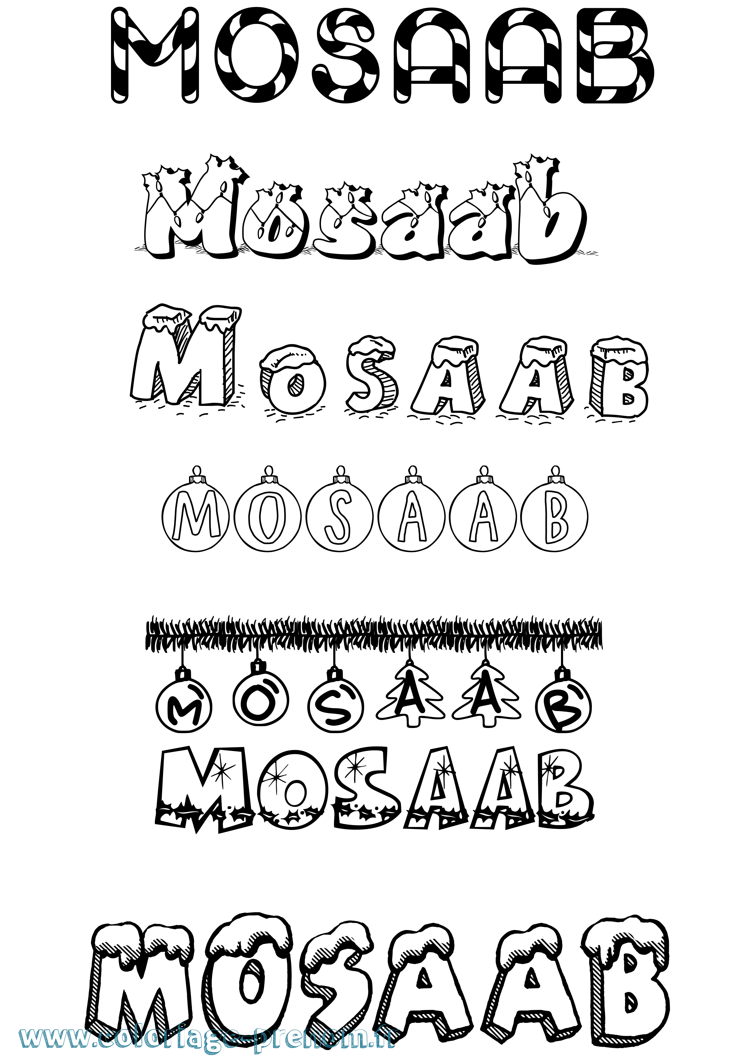 Coloriage Mosaab Noël Coloriage prénom Mosaab Noël