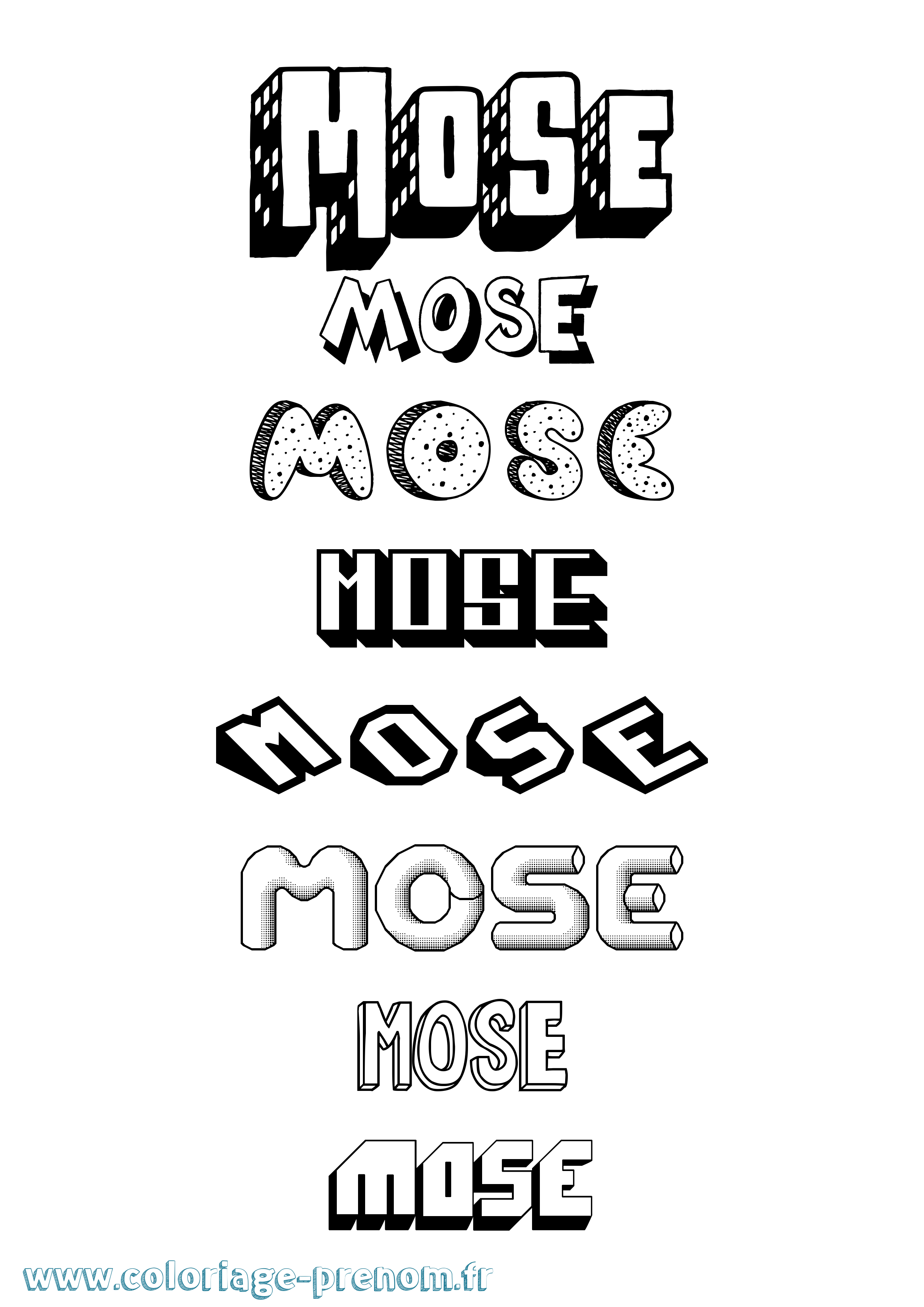 Coloriage Mose Effet 3D Coloriage prénom Mose Effet 3D