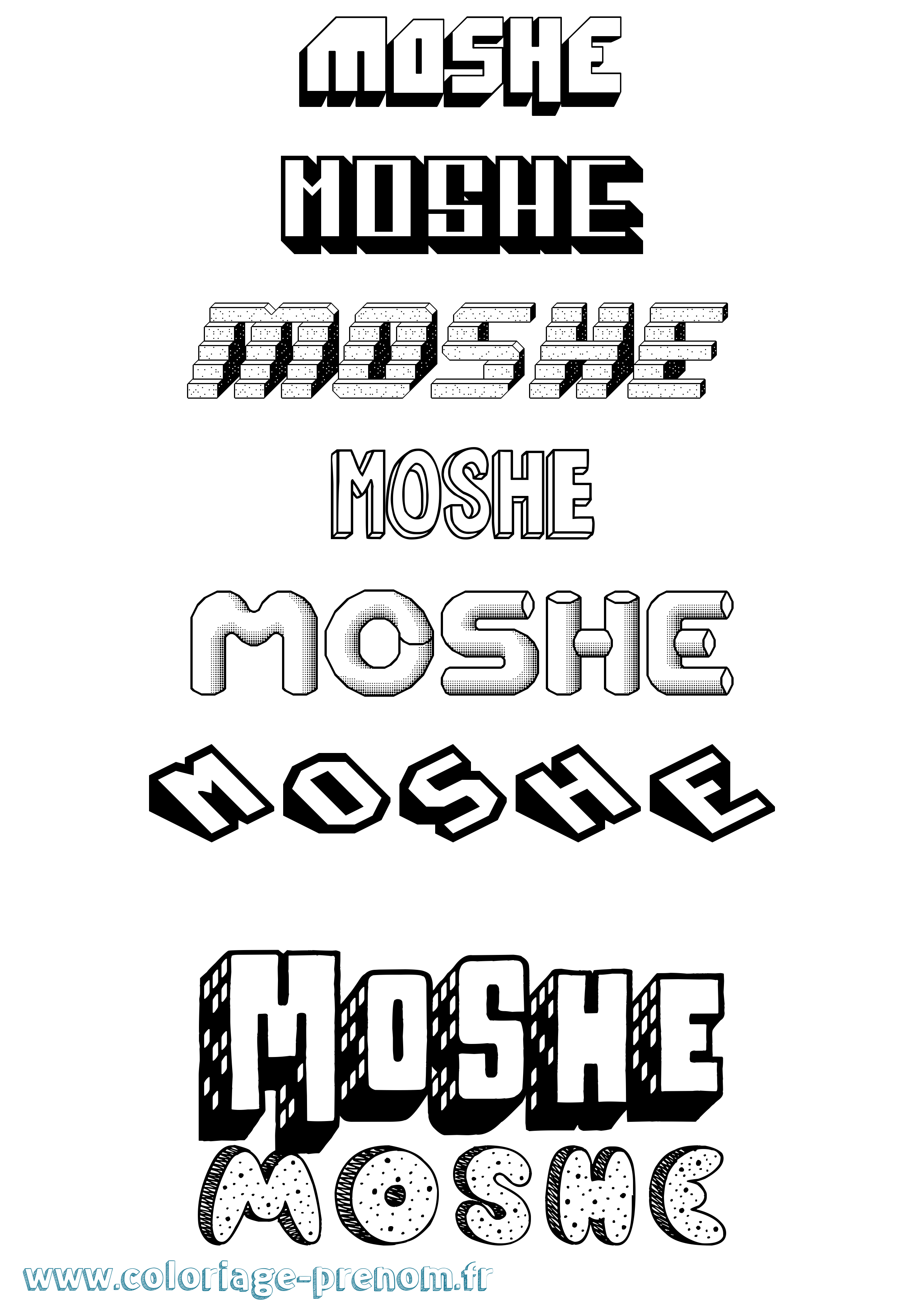 Coloriage Moshe Effet 3D Coloriage prénom Moshe Effet 3D