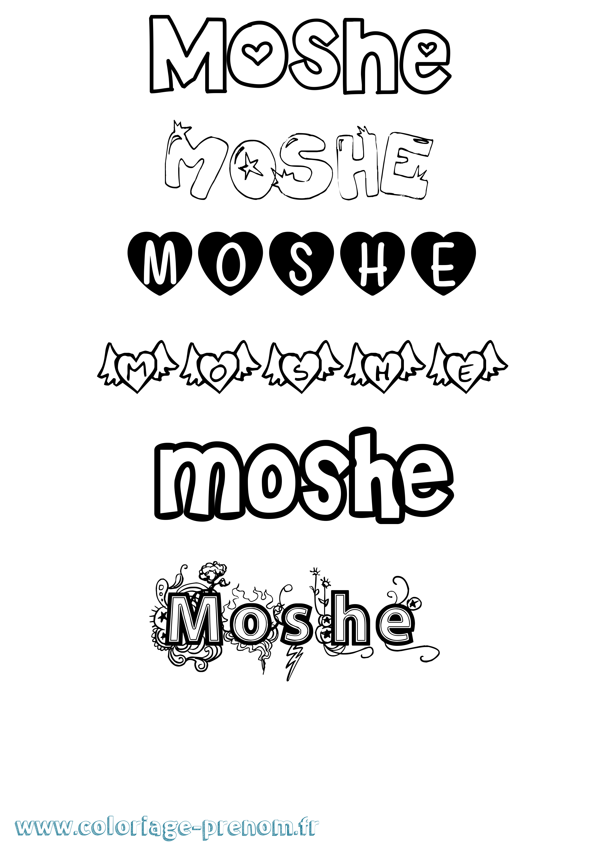 Coloriage Moshe Girly Coloriage prénom Moshe Girly