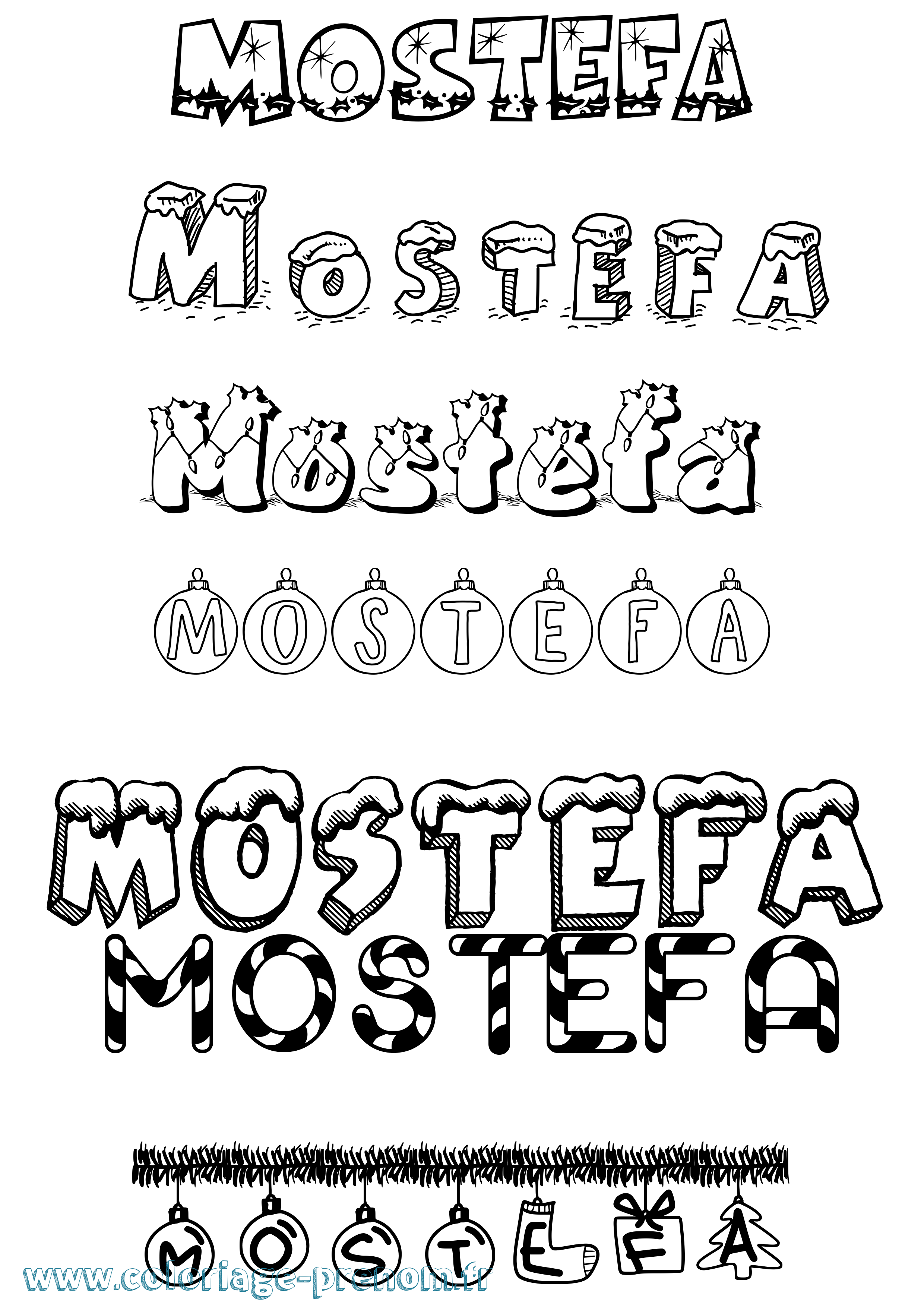 Coloriage Mostefa Noël Coloriage prénom Mostefa Noël