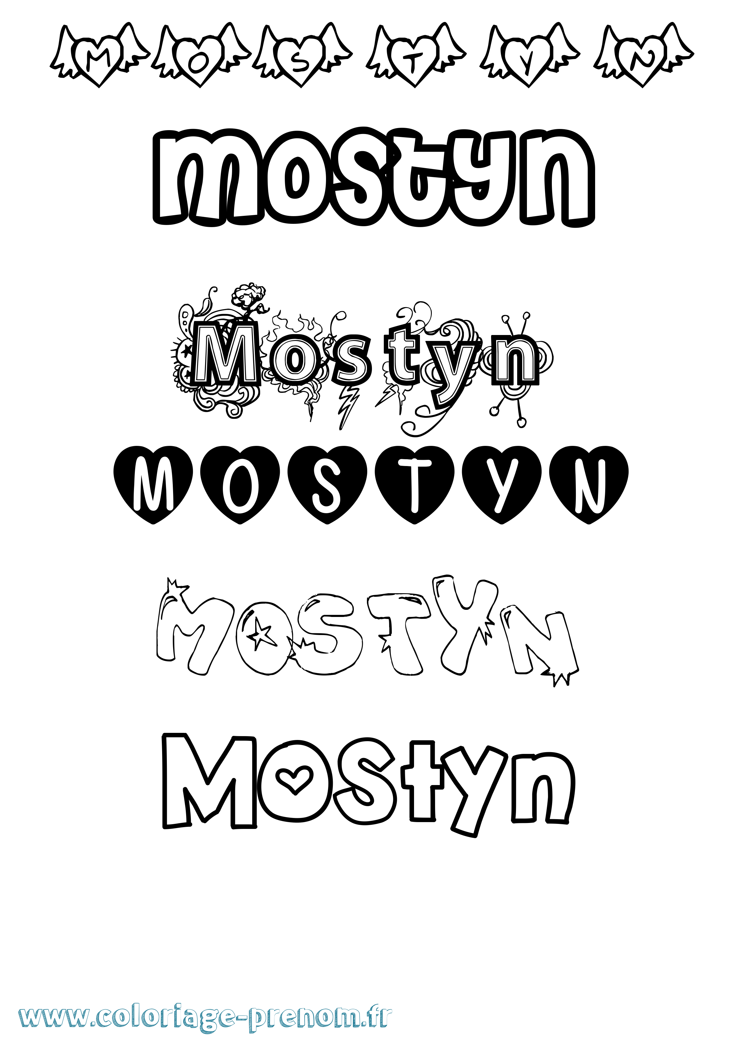 Coloriage Mostyn Girly Coloriage prénom Mostyn Girly