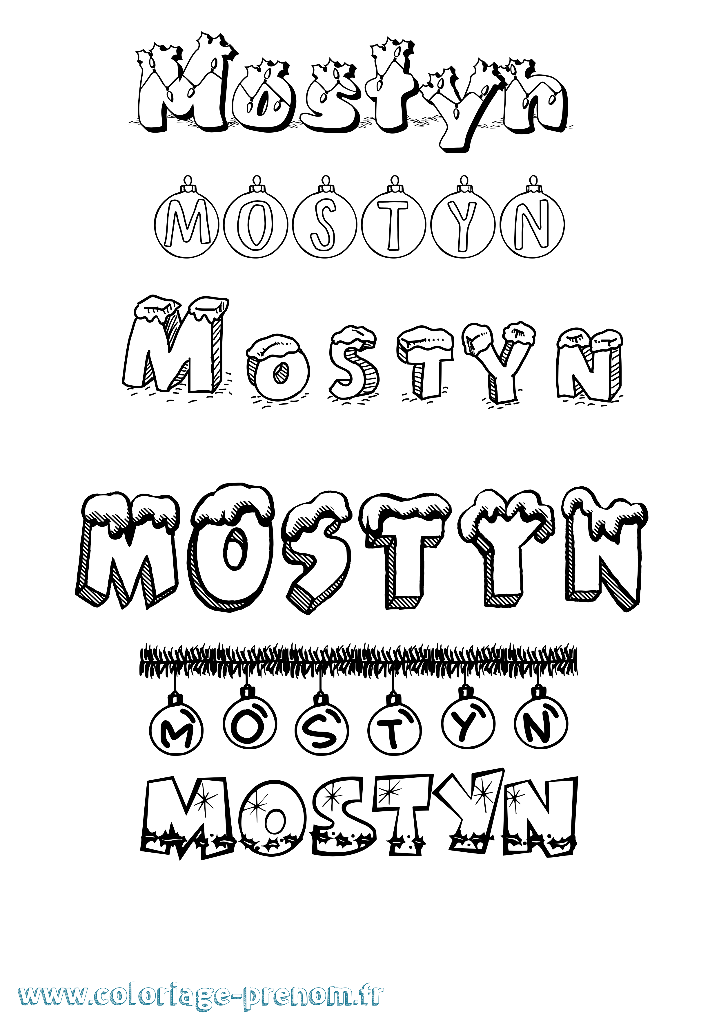 Coloriage Mostyn Noël Coloriage prénom Mostyn Noël