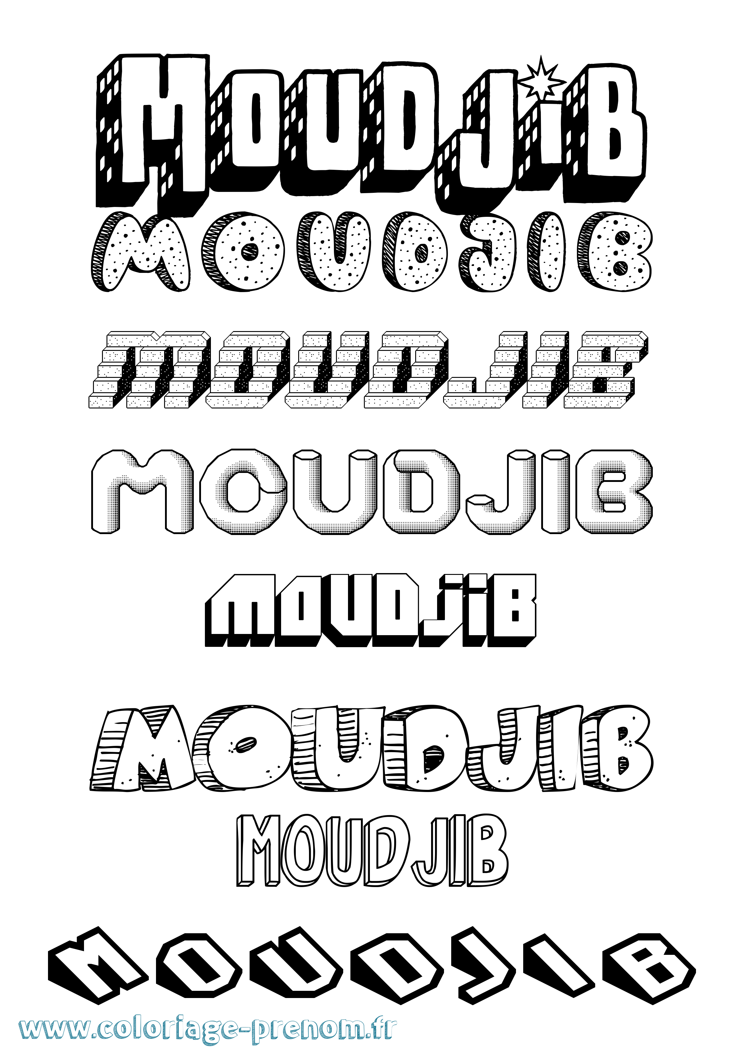 Coloriage Moudjib Effet 3D Coloriage prénom Moudjib Effet 3D