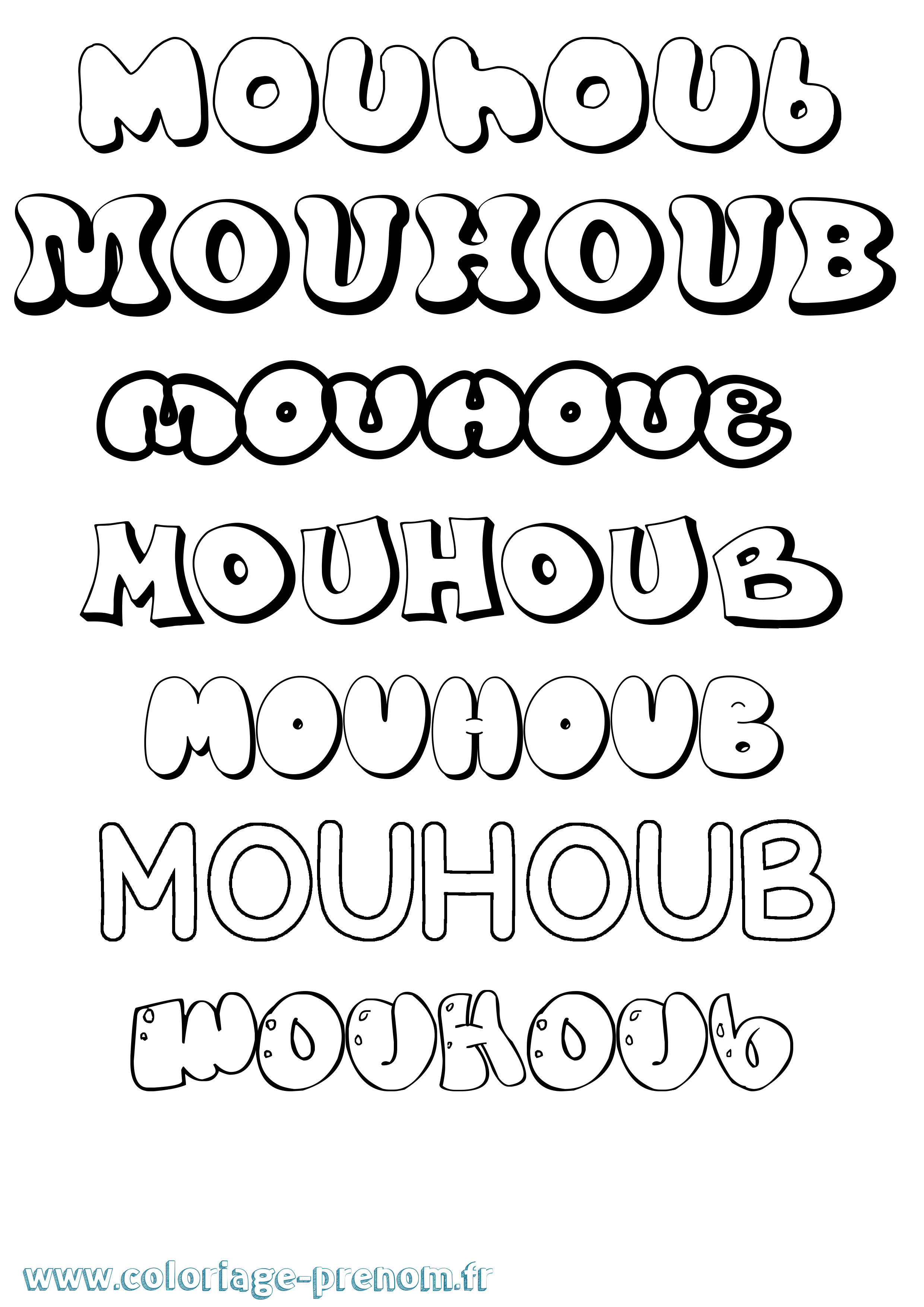 Coloriage Mouhoub Bubble Coloriage prénom Mouhoub Bubble