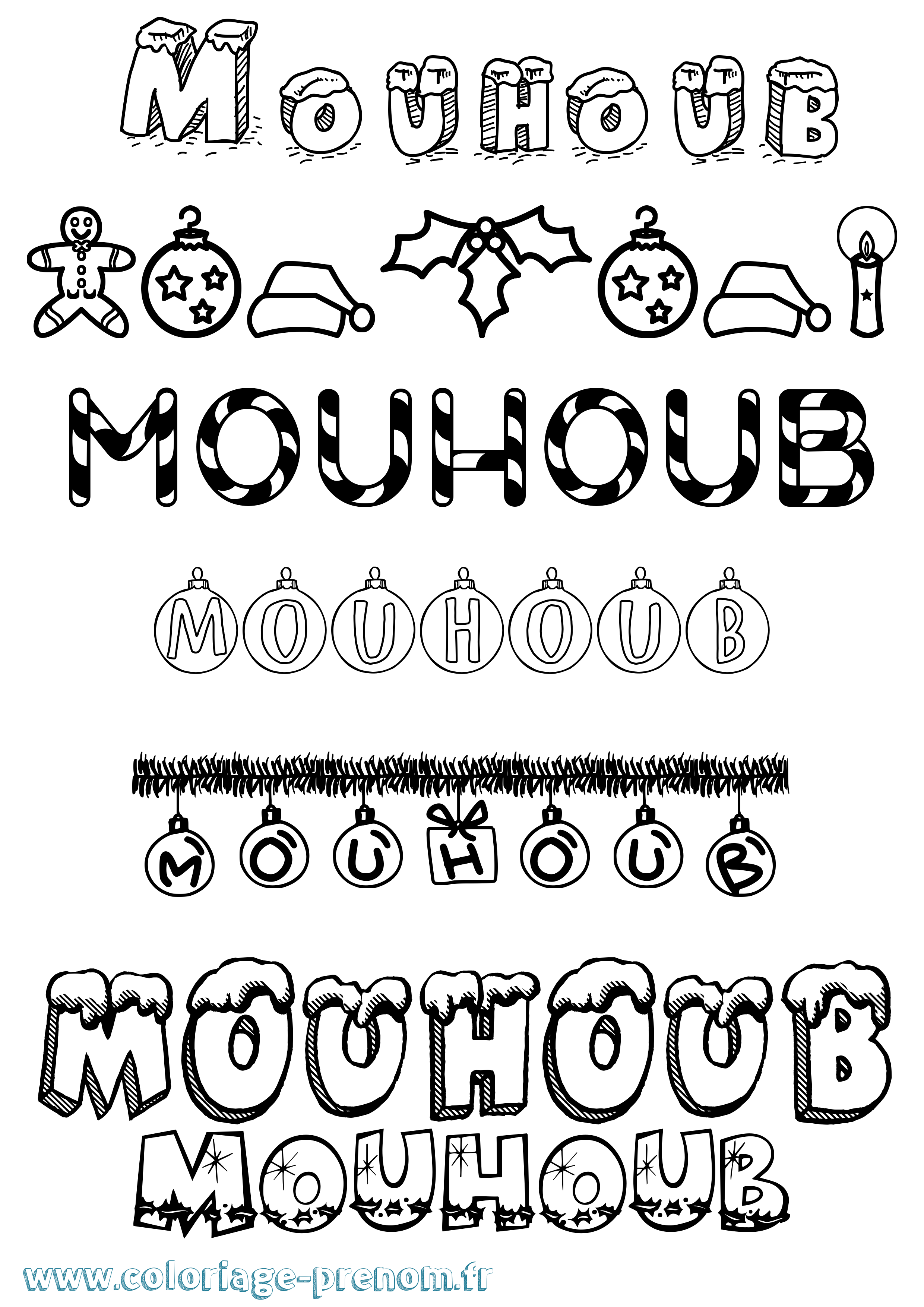 Coloriage Mouhoub Noël Coloriage prénom Mouhoub Noël