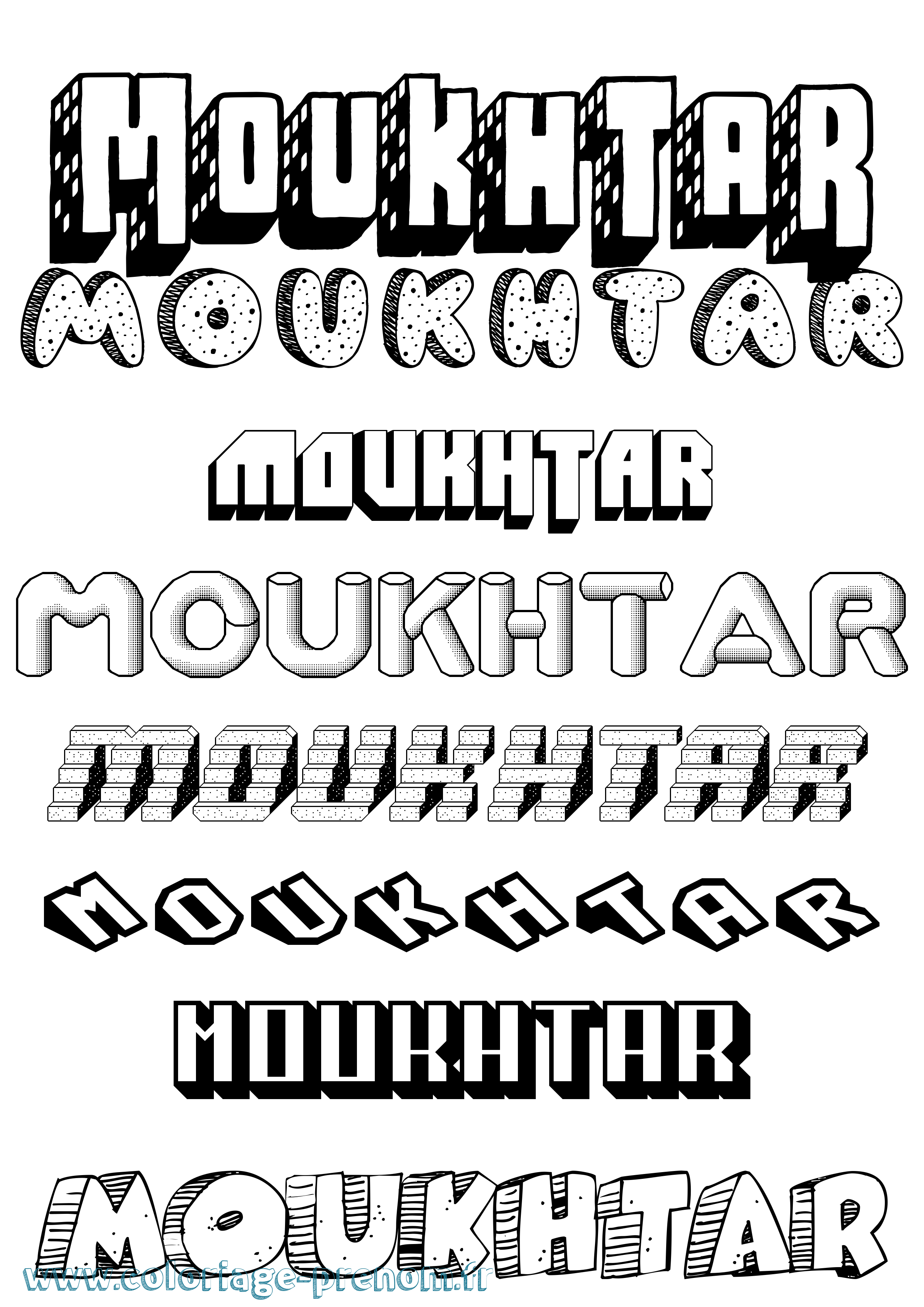 Coloriage Moukhtar Effet 3D Coloriage prénom Moukhtar Effet 3D