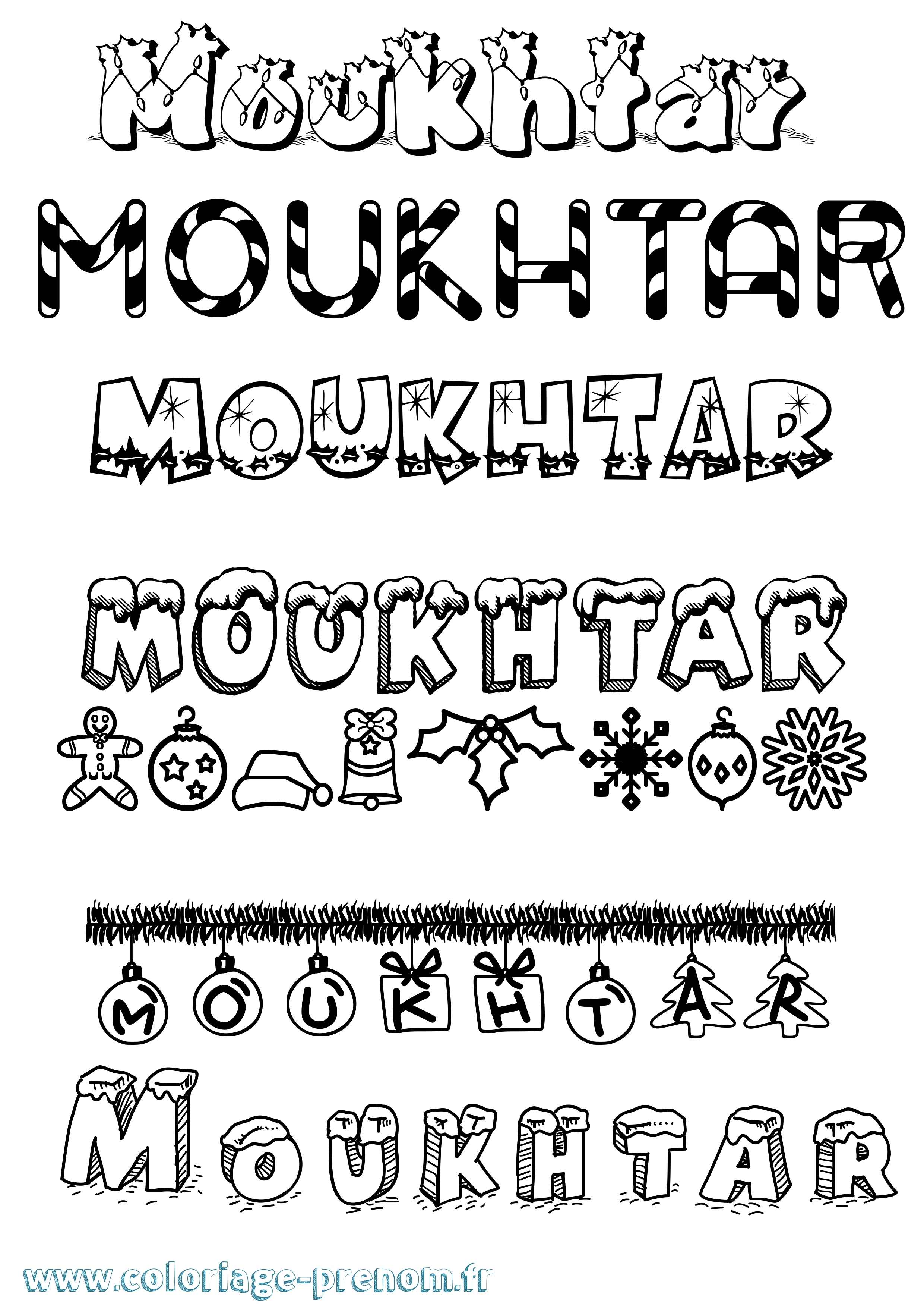 Coloriage Moukhtar Noël Coloriage prénom Moukhtar Noël