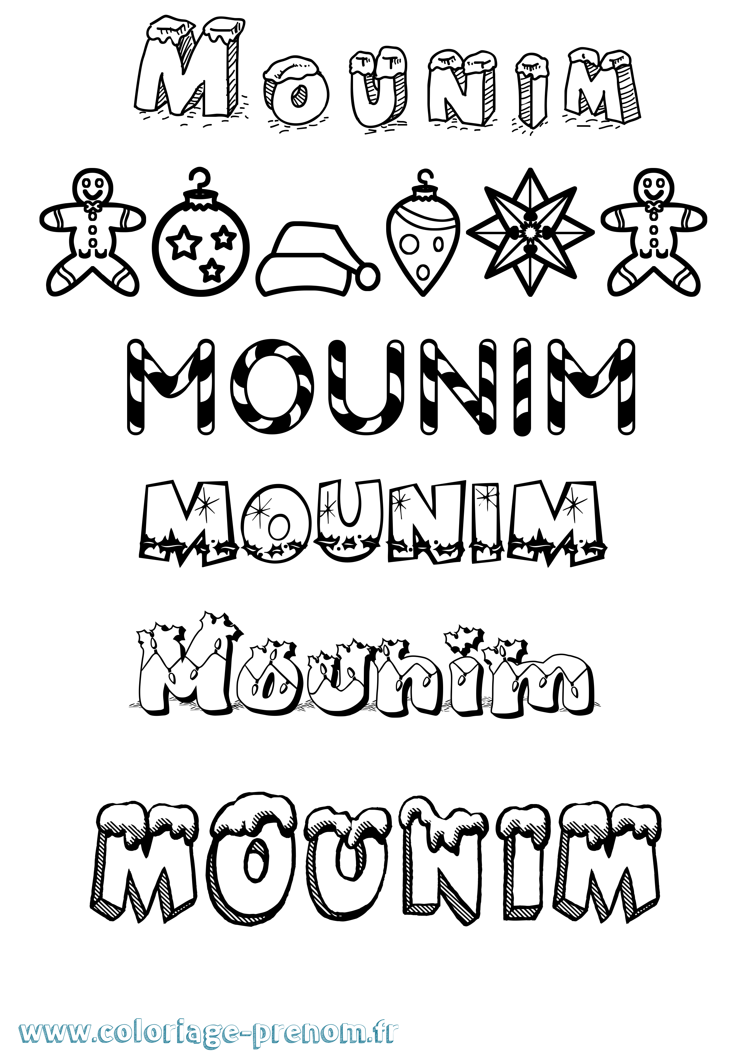 Coloriage Mounim Noël Coloriage prénom Mounim Noël