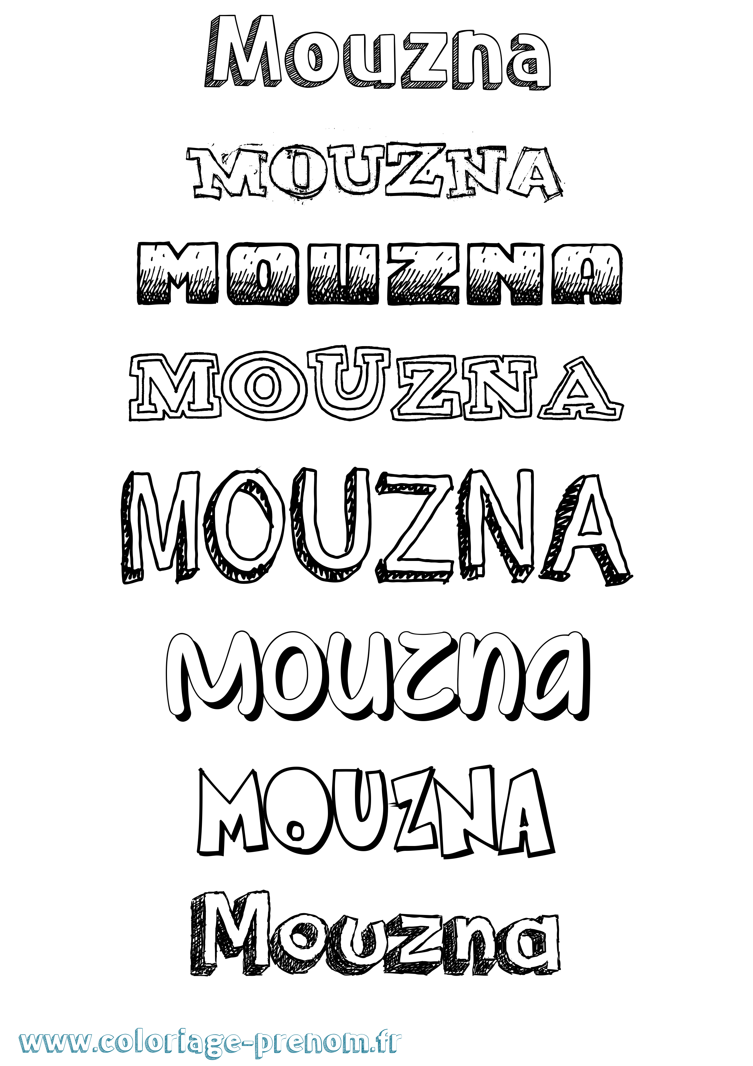 Coloriage Mouzna Dessiné Coloriage prénom Mouzna Dessiné