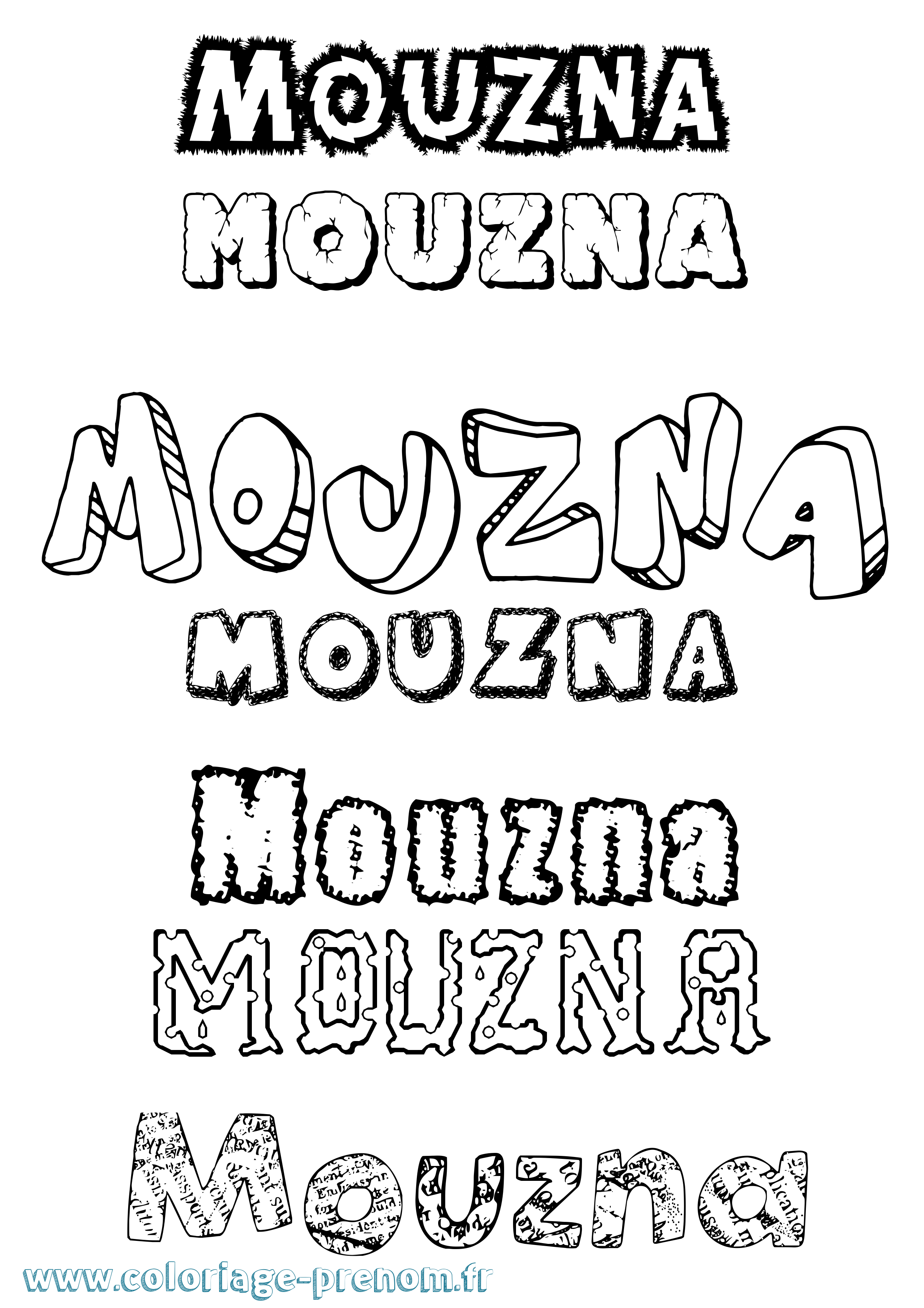 Coloriage Mouzna Destructuré Coloriage prénom Mouzna Destructuré