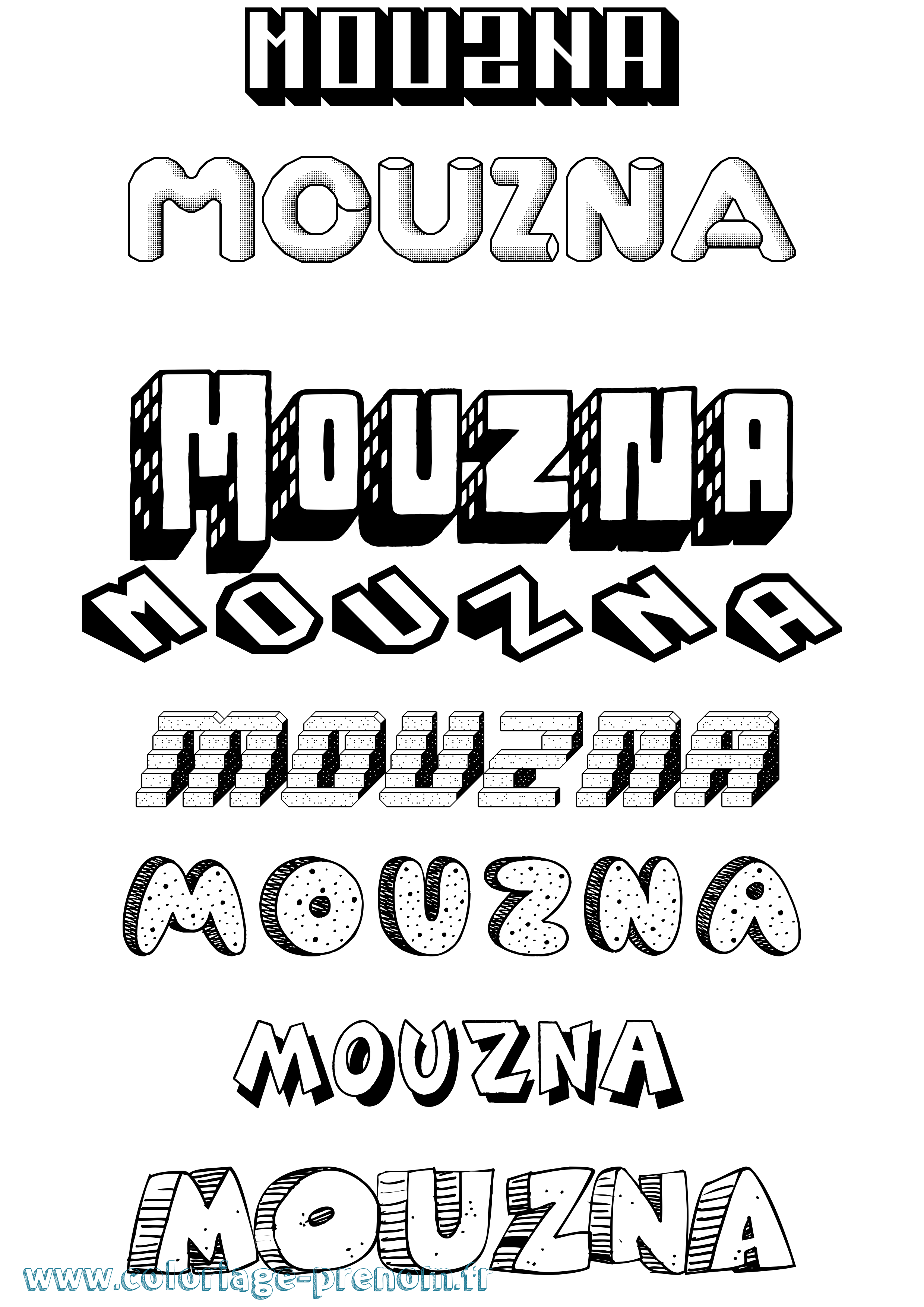 Coloriage Mouzna Effet 3D Coloriage prénom Mouzna Effet 3D